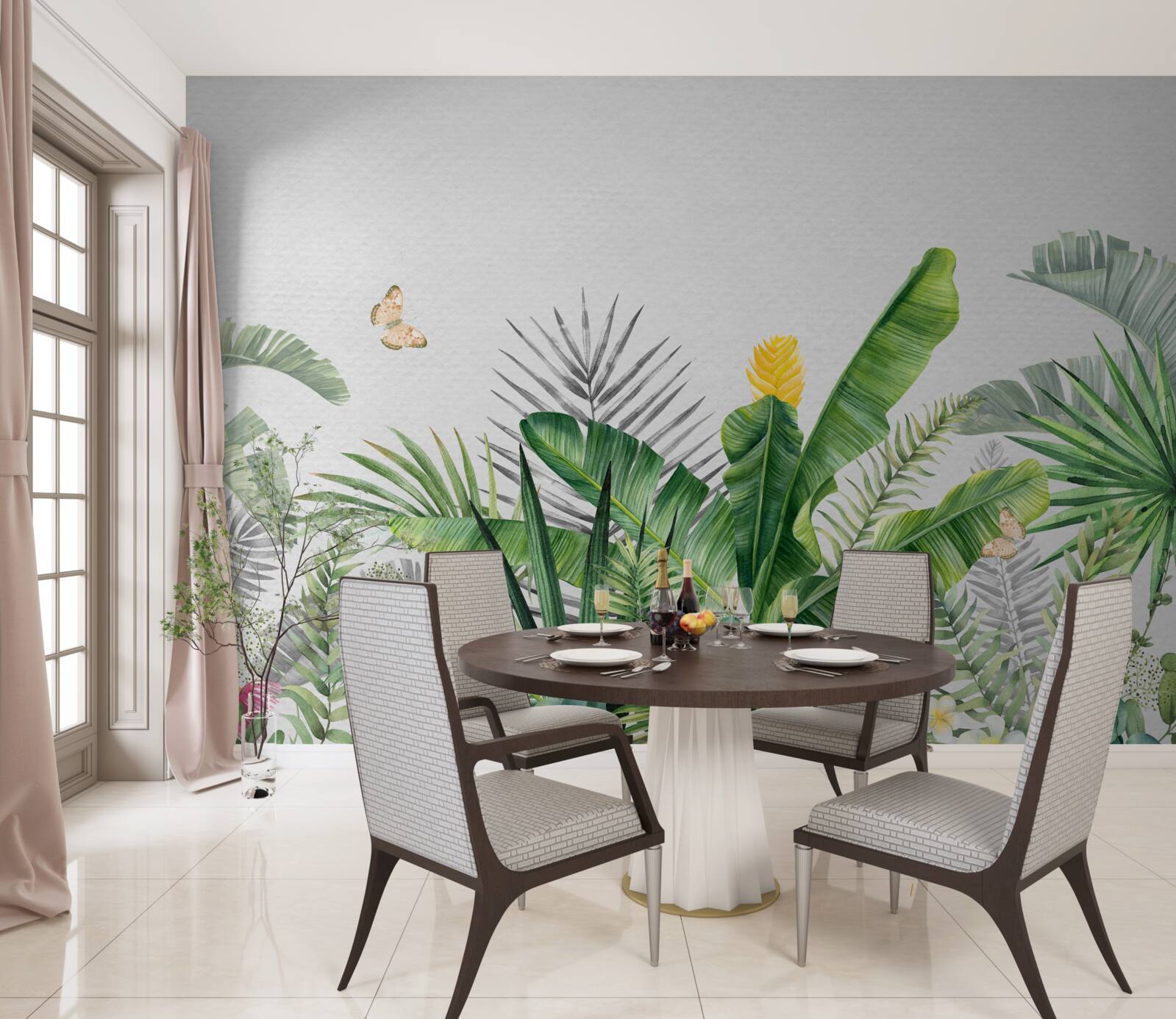 Fotobehang tropische flora op een lichte achtergrond