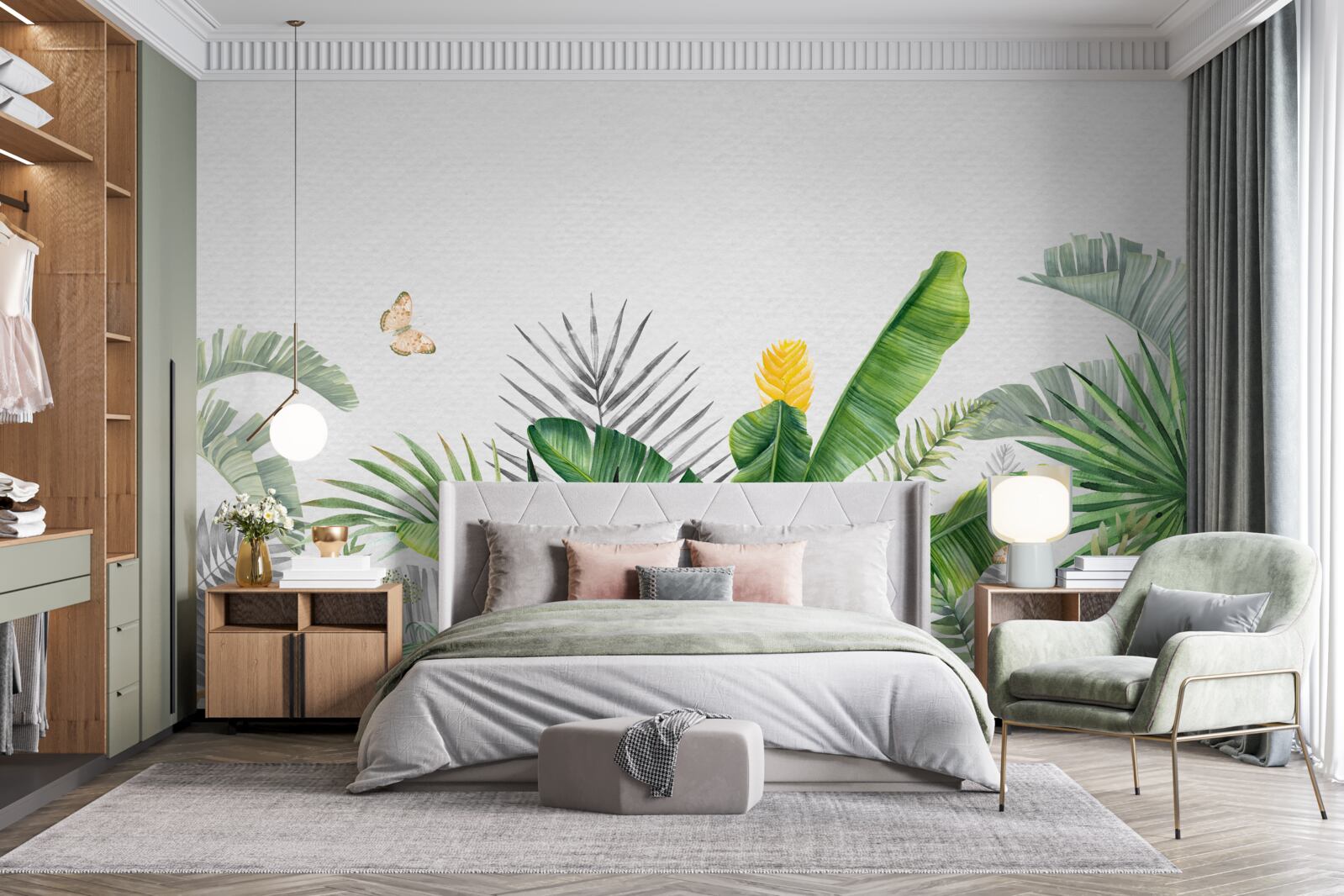 Fotobehang tropische flora op een lichte achtergrond