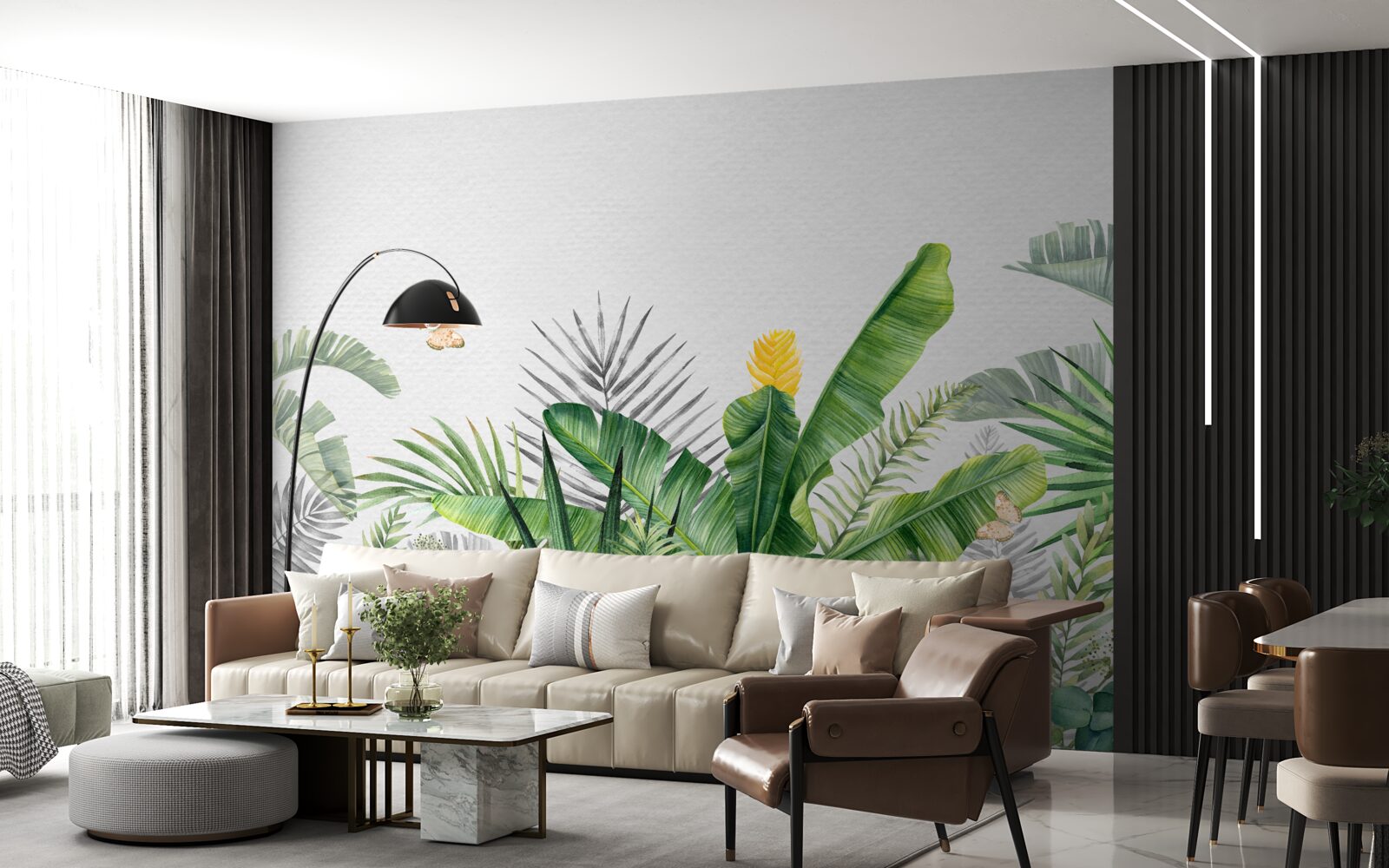 Fotobehang tropische flora op een lichte achtergrond