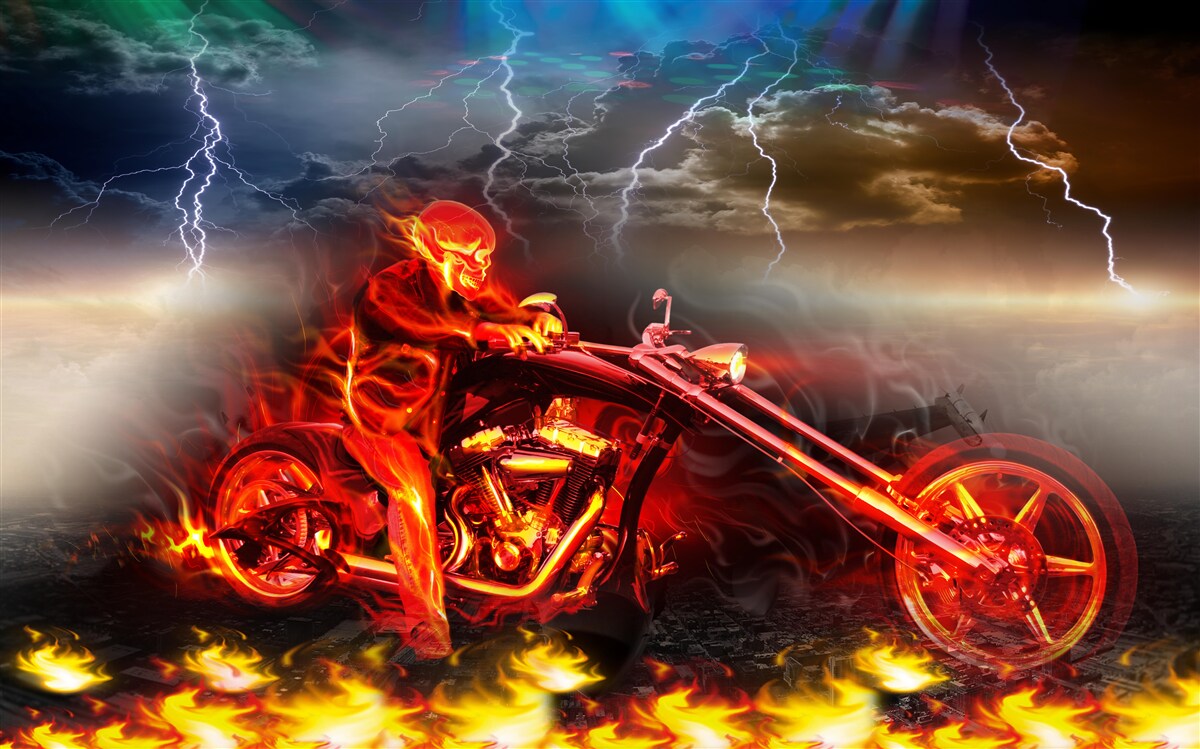 Fotobehang fietser in vlammen