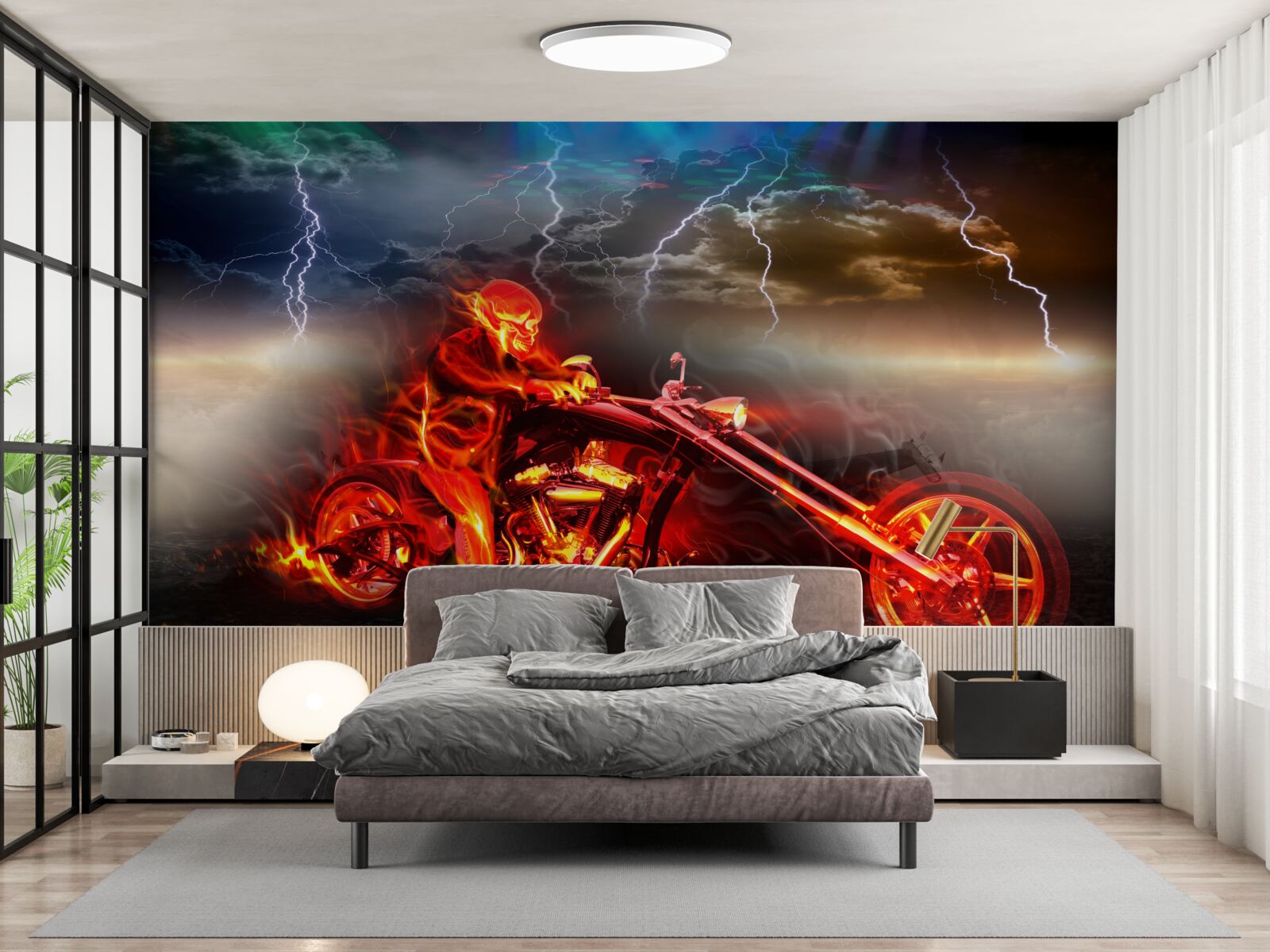 Fotobehang fietser in vlammen