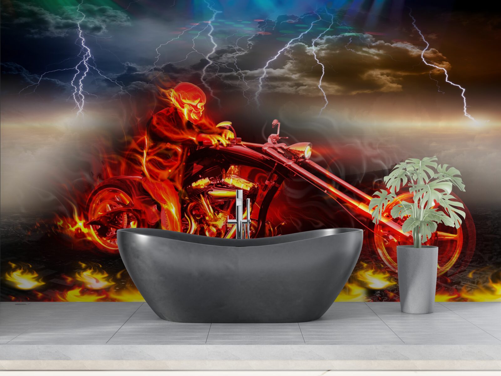 Fotobehang fietser in vlammen