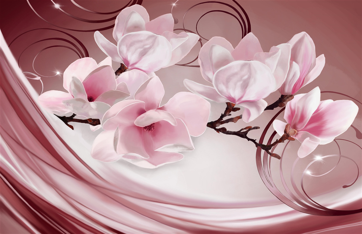 Fotobehang grote roze bloemen op roze achtergrond