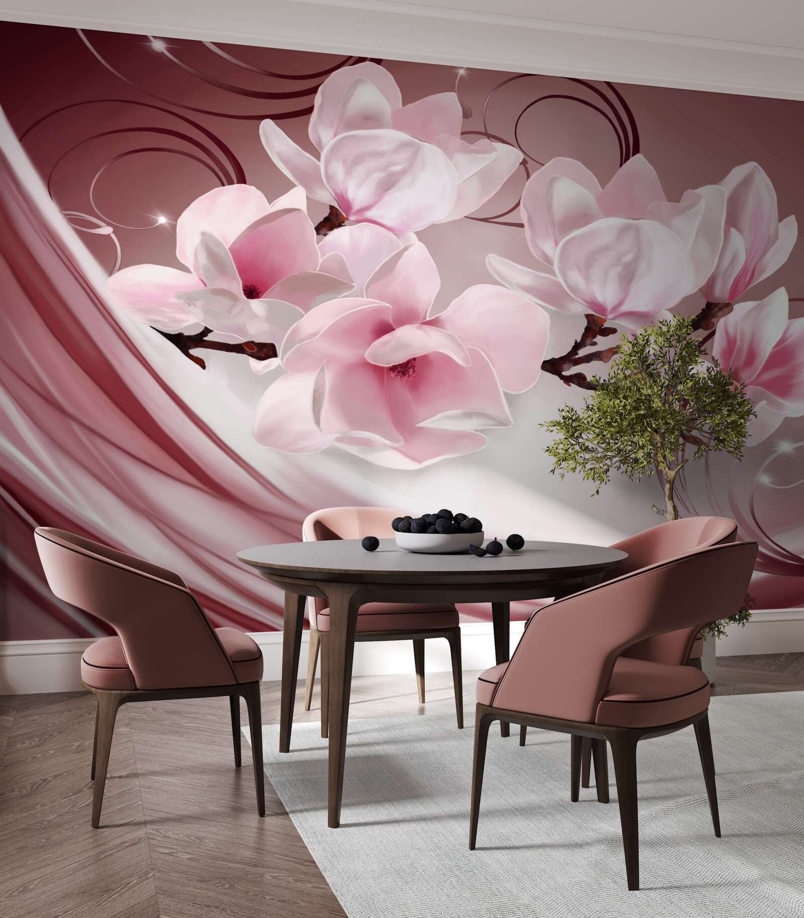 Fotobehang grote roze bloemen op roze achtergrond