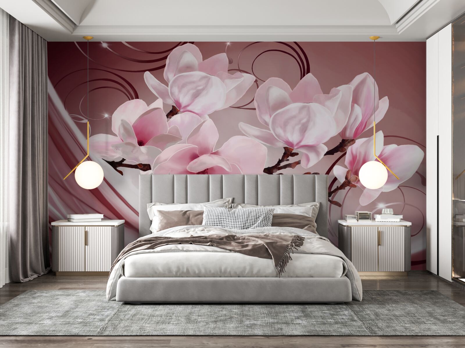 Fotobehang grote roze bloemen op roze achtergrond