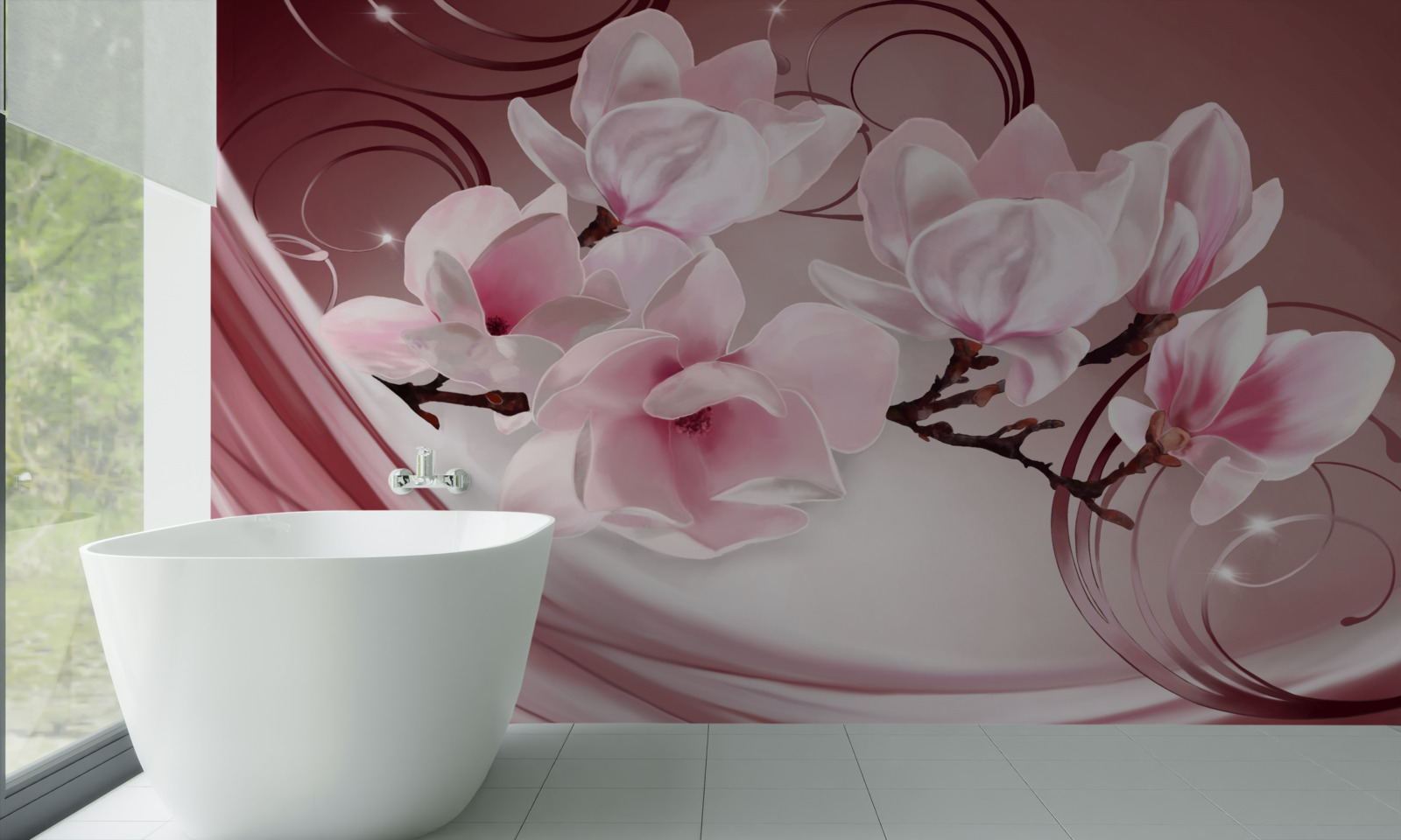 Fotobehang grote roze bloemen op roze achtergrond