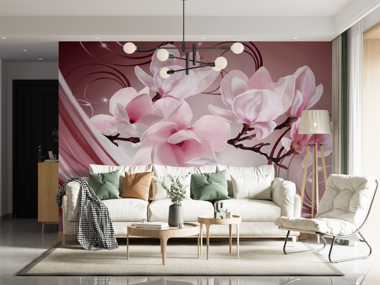 Fotobehang grote roze bloemen op roze achtergrond