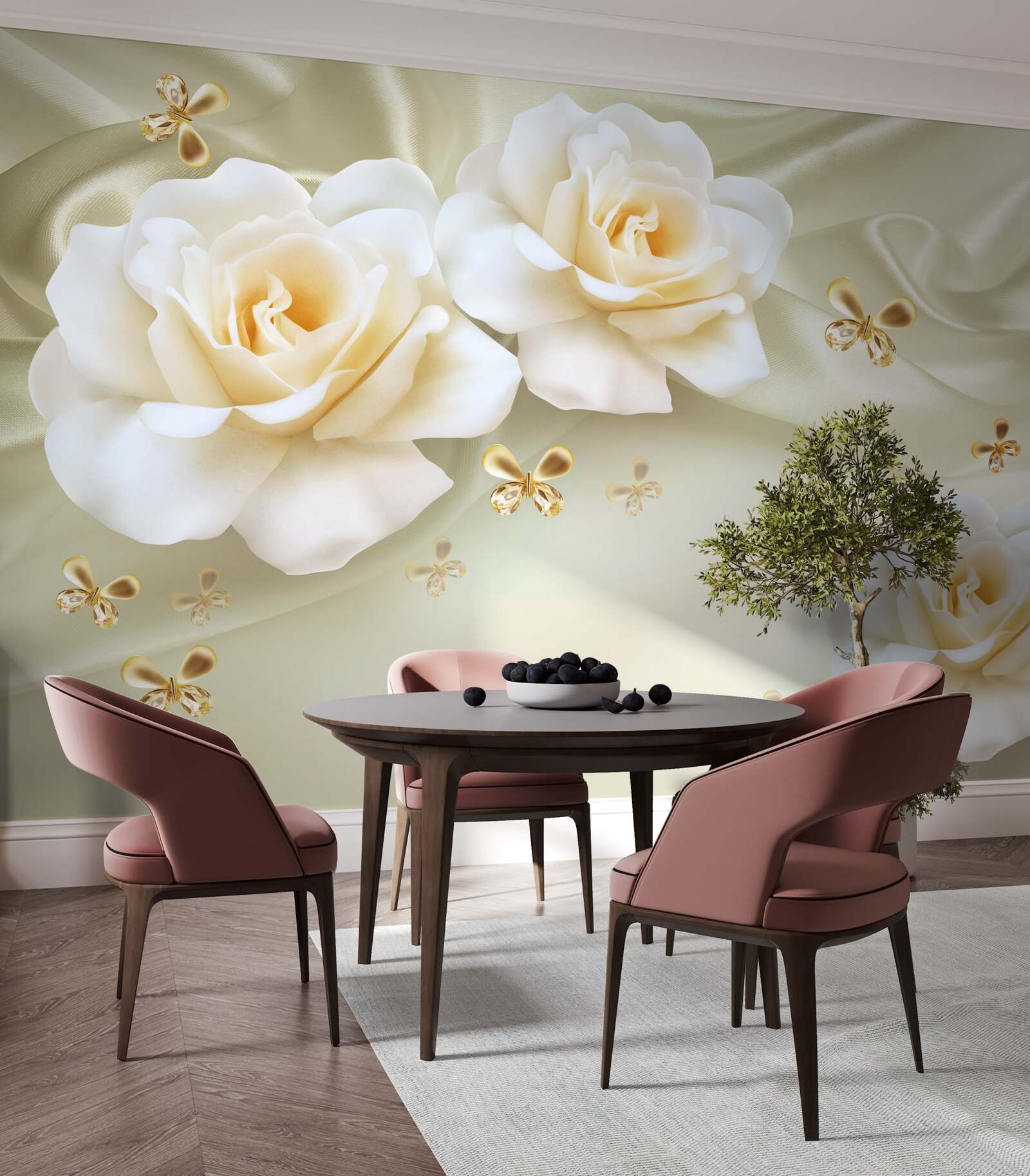 Fotobehang crèmekleurige rozen op een lichte achtergrond