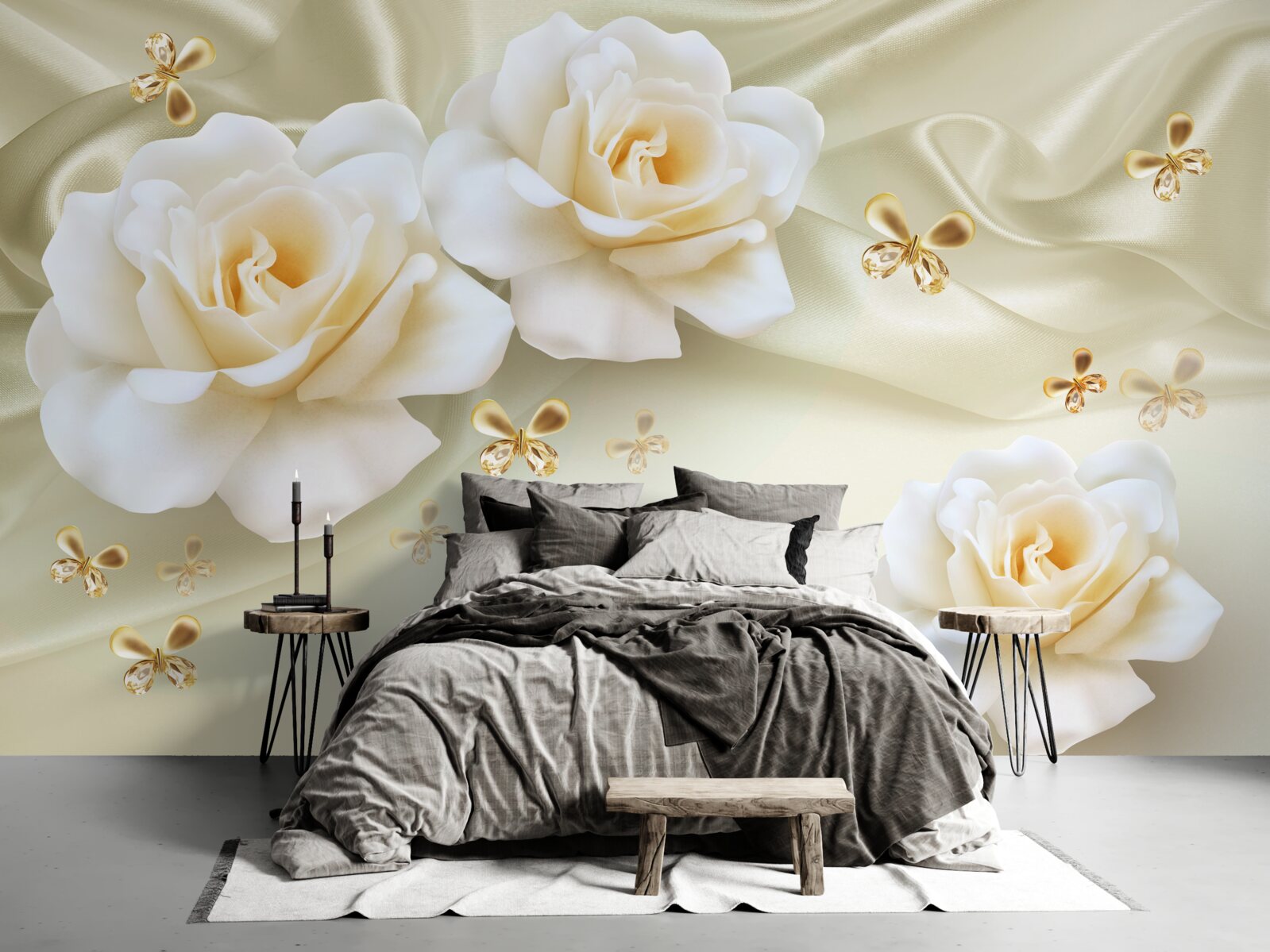 Fotobehang crèmekleurige rozen op een lichte achtergrond