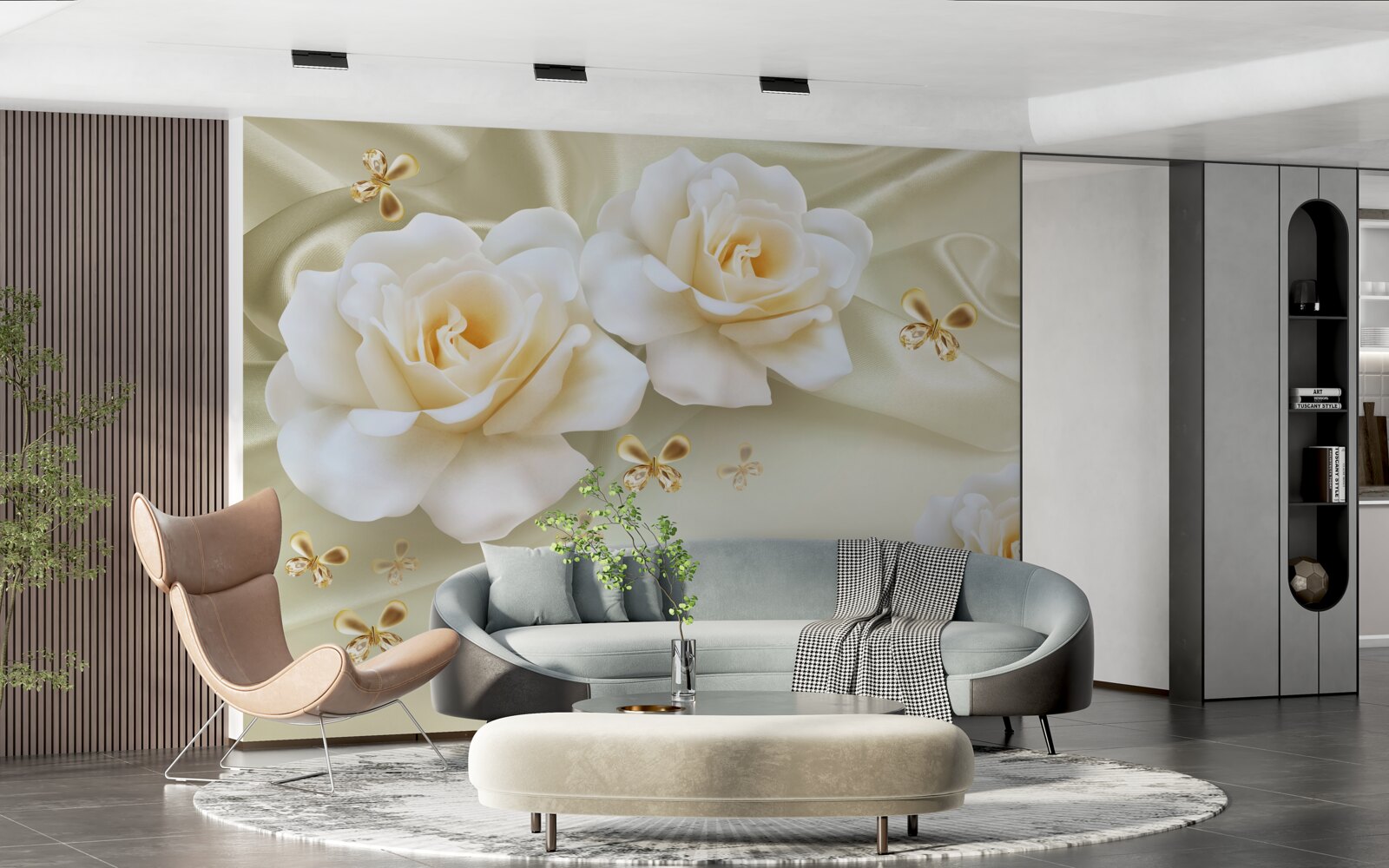 Fotobehang crèmekleurige rozen op een lichte achtergrond