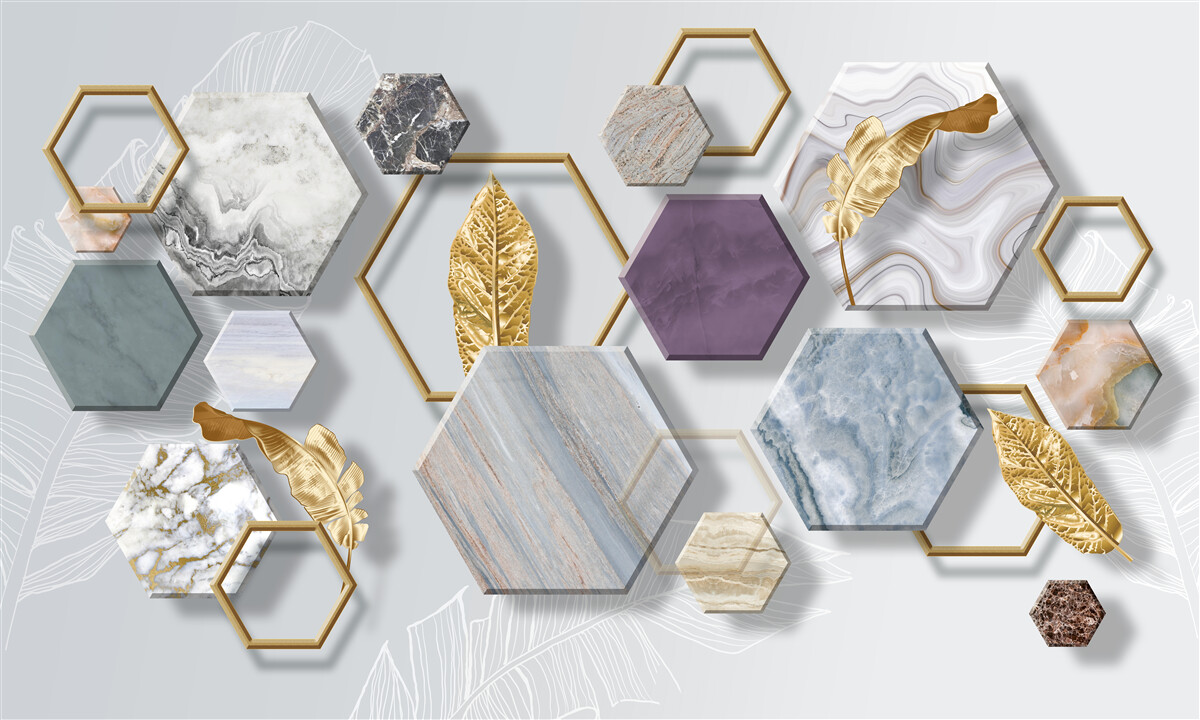 Fotobehang vijfhoeken met verschillende inhoud