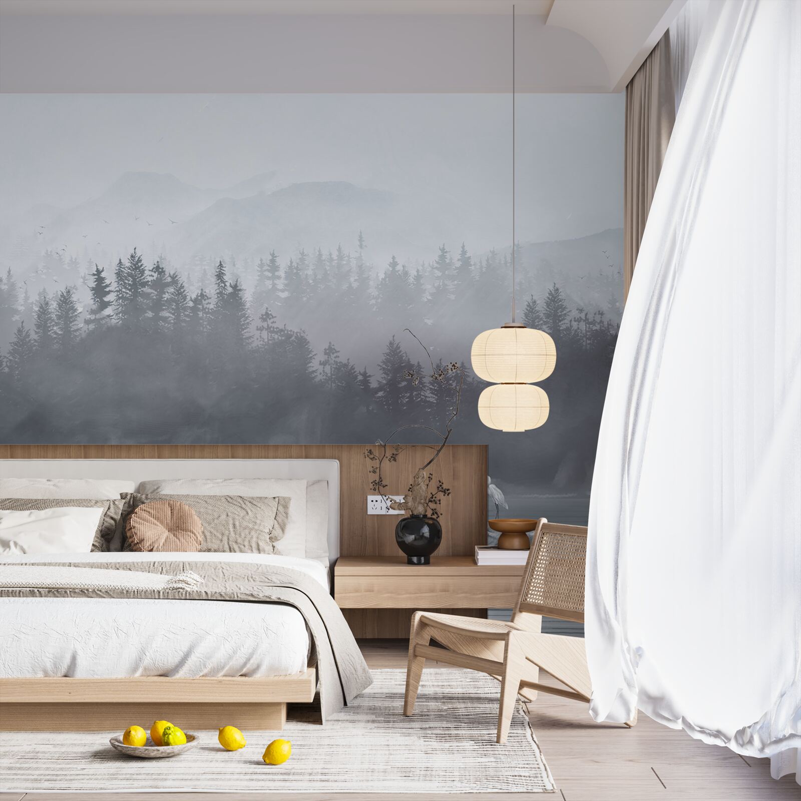 Fotobehang Kraanvogel woont alleen op een rots in het midden van een meer