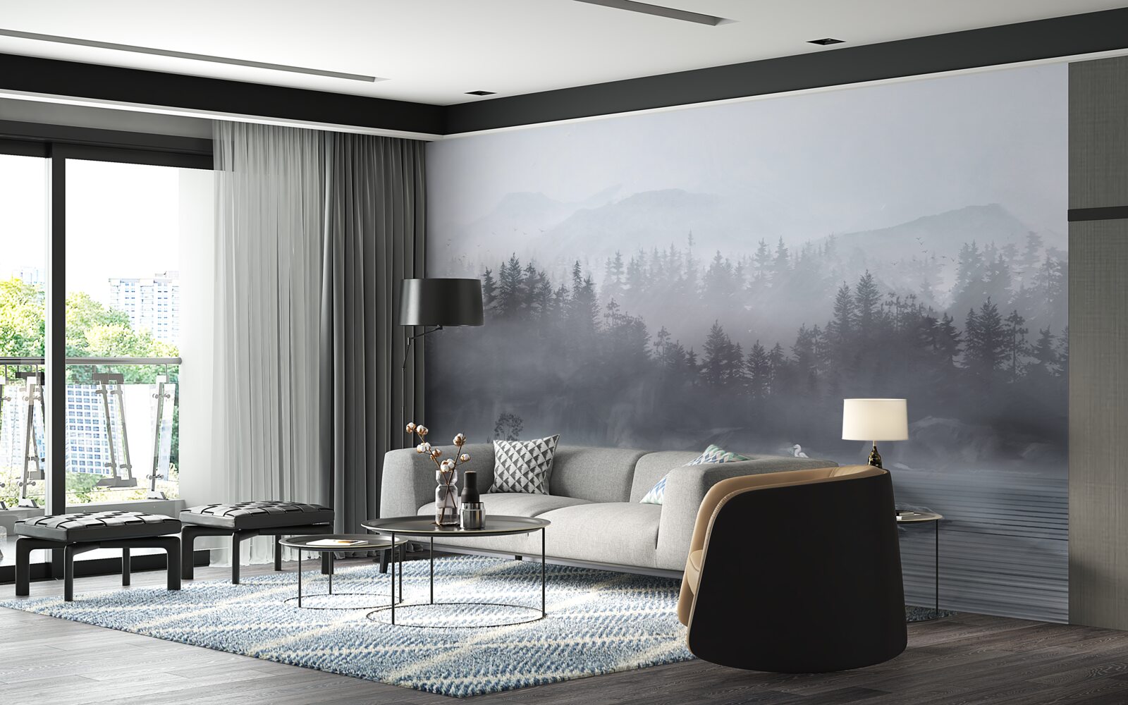 Fotobehang Kraanvogel woont alleen op een rots in het midden van een meer