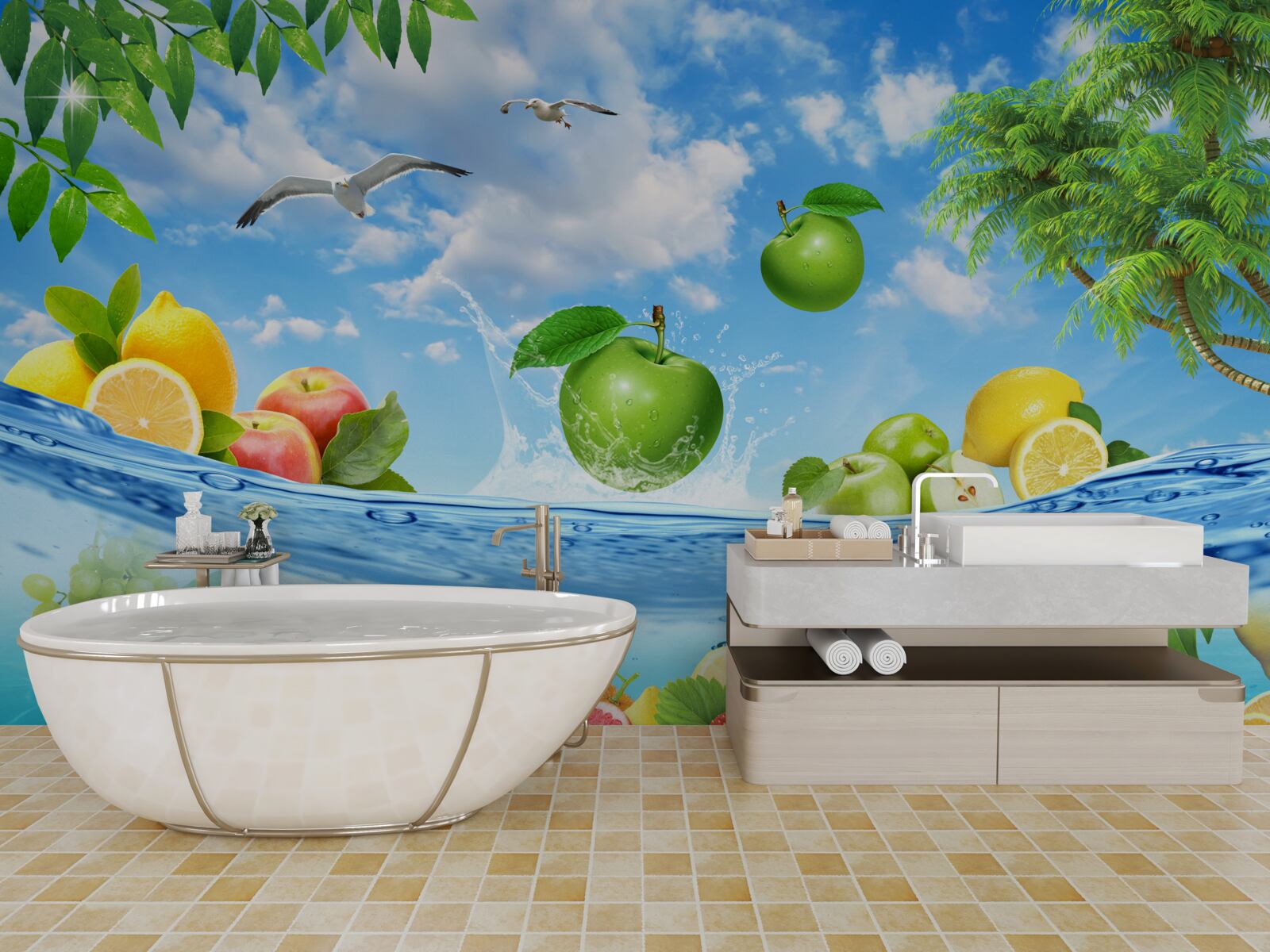 Fotobehang versheid van zeevruchten