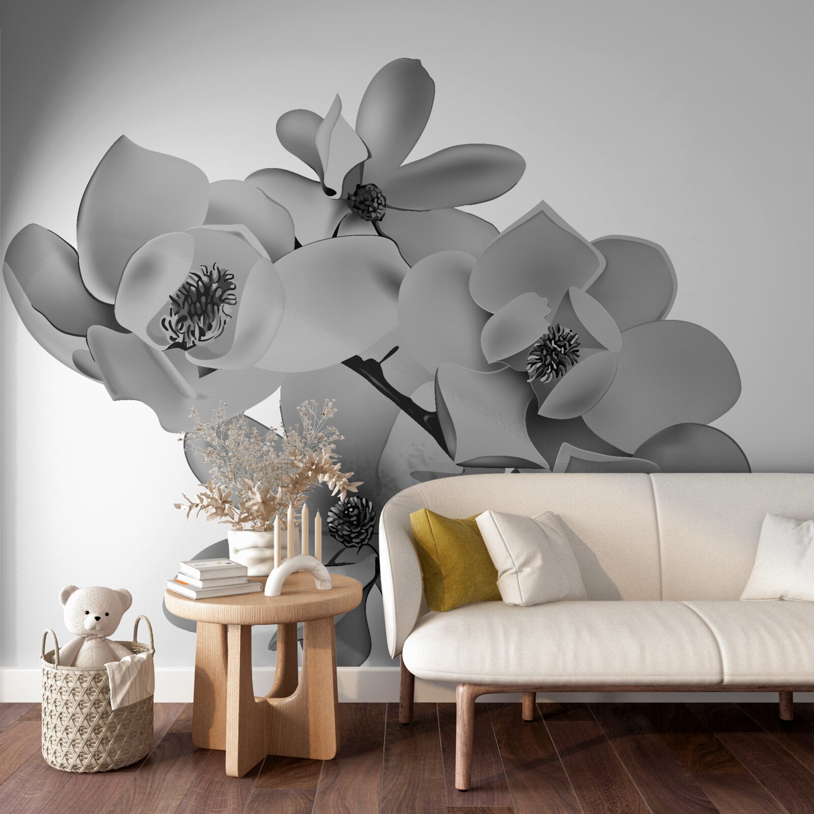 Fotobehang scharlakenrode bloemen op een zuiver witte achtergrond