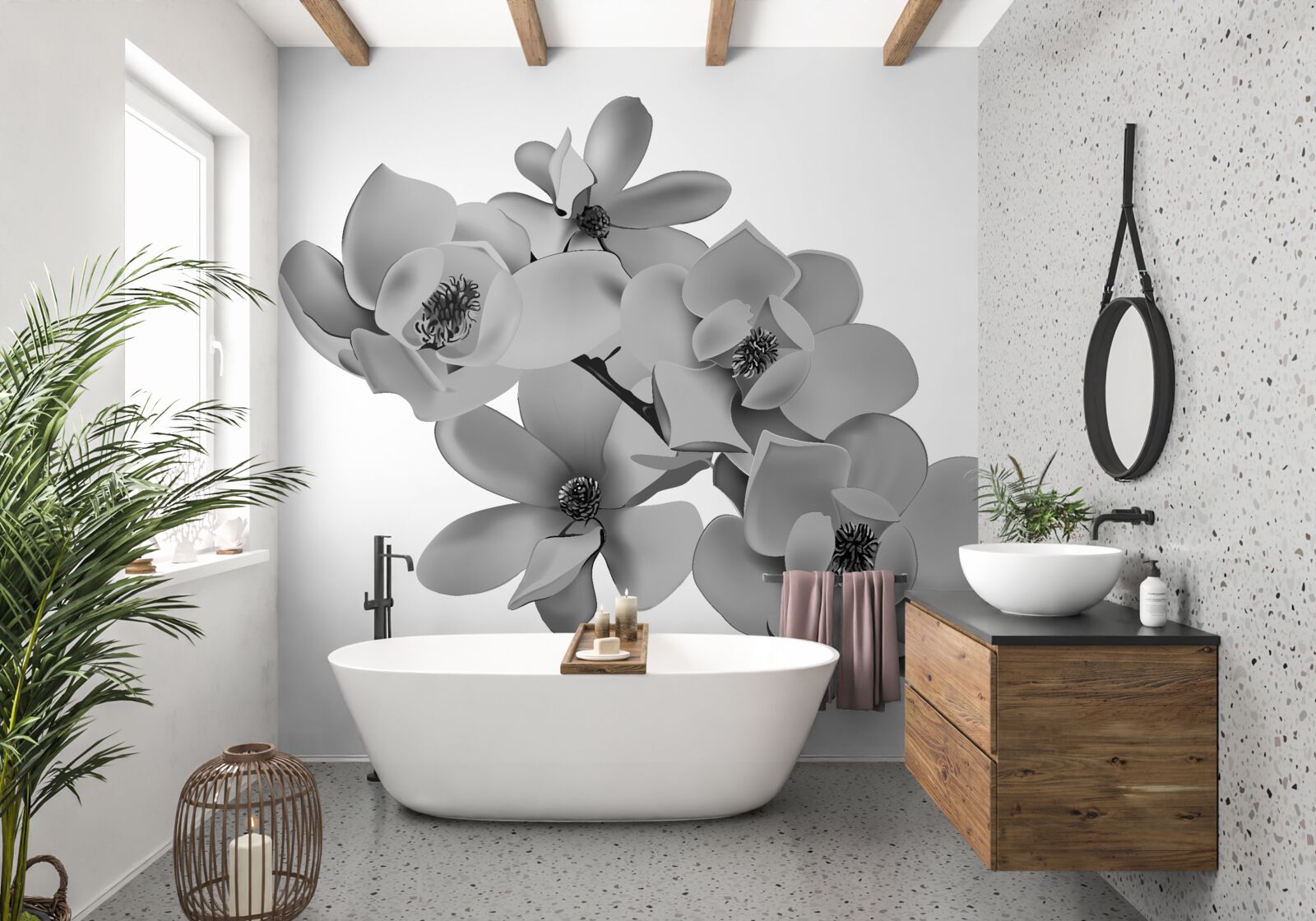 Fotobehang scharlakenrode bloemen op een zuiver witte achtergrond