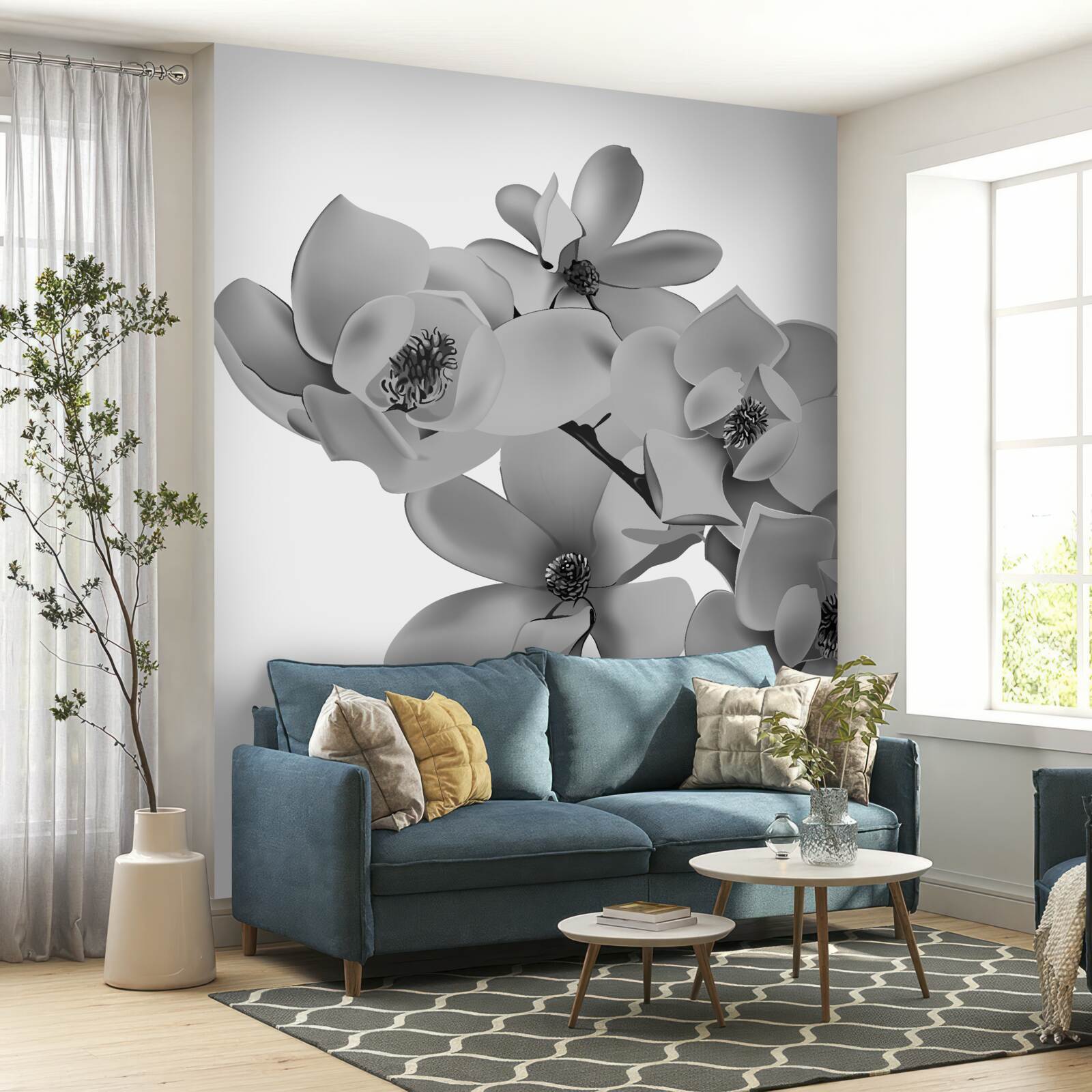 Fotobehang scharlakenrode bloemen op een zuiver witte achtergrond