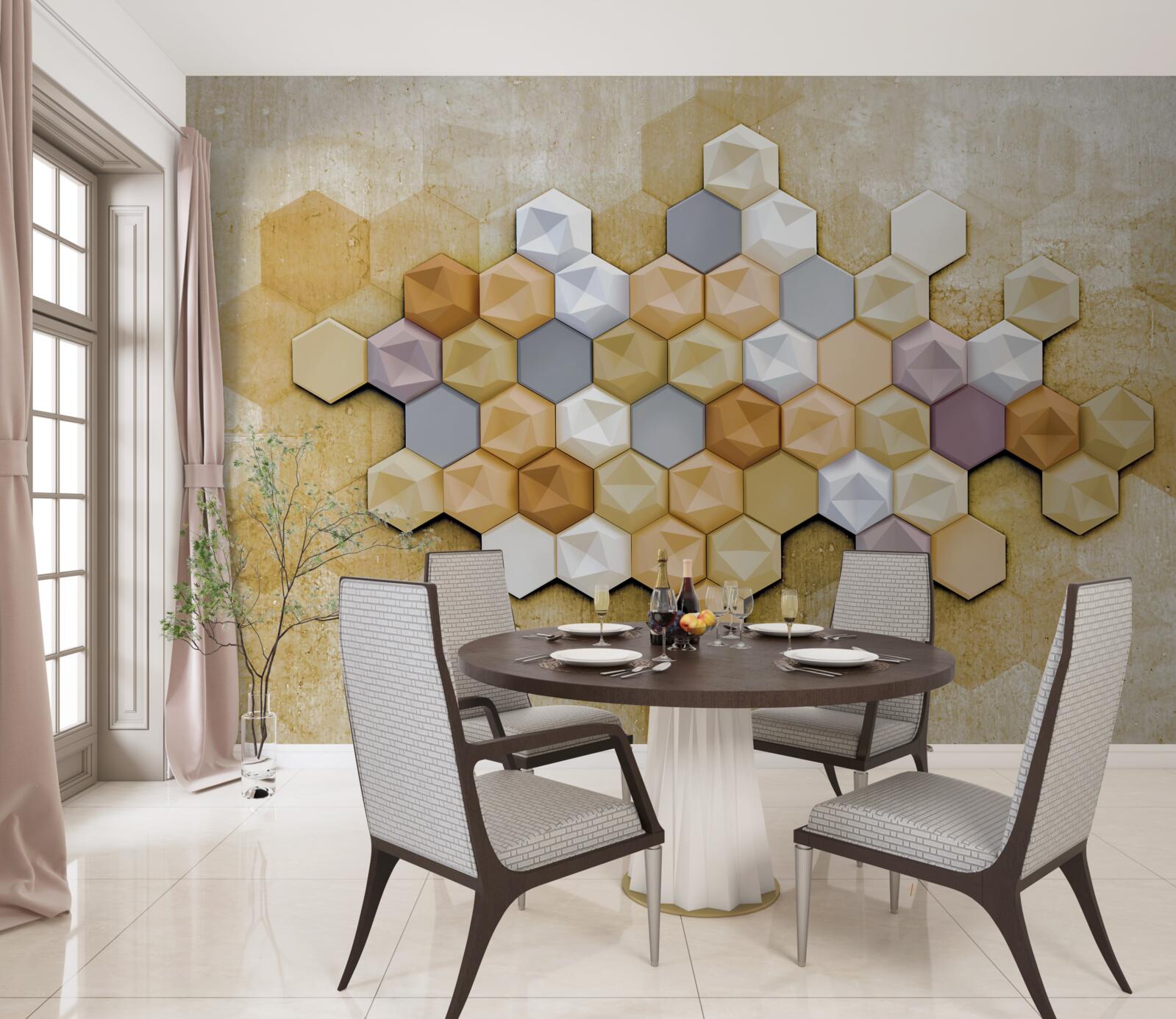 Fotobehang celontwerp in levendige mozaïektinten