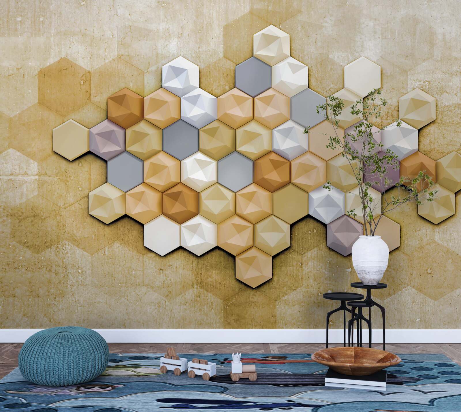 Fotobehang celontwerp in levendige mozaïektinten