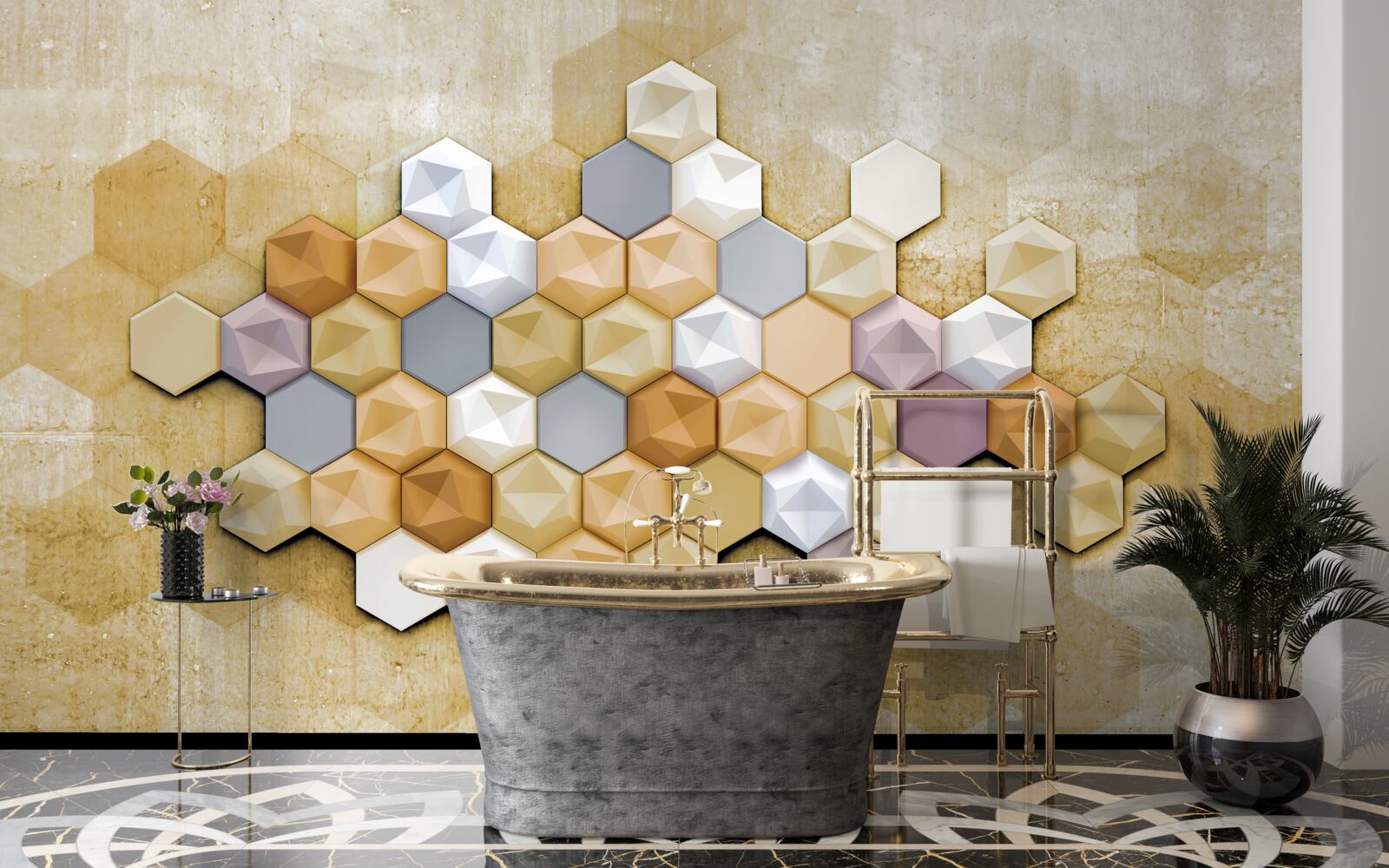 Fotobehang celontwerp in levendige mozaïektinten