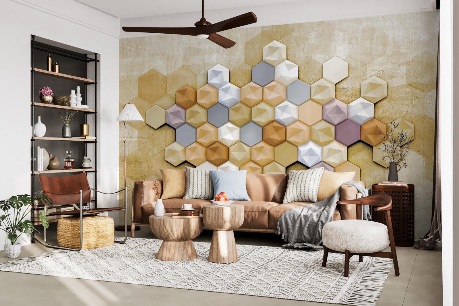 Fotobehang celontwerp in levendige mozaïektinten