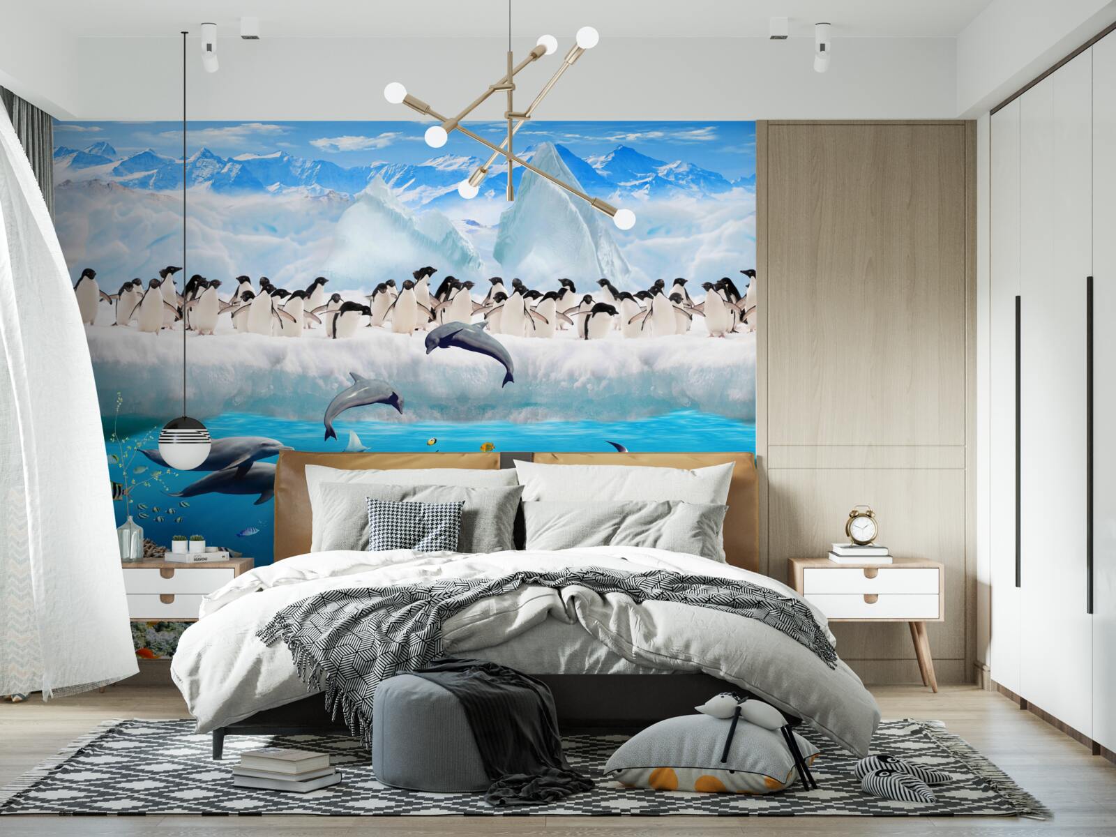 Fotobehang dolfijnen en pinguïns leven in koraalriffen