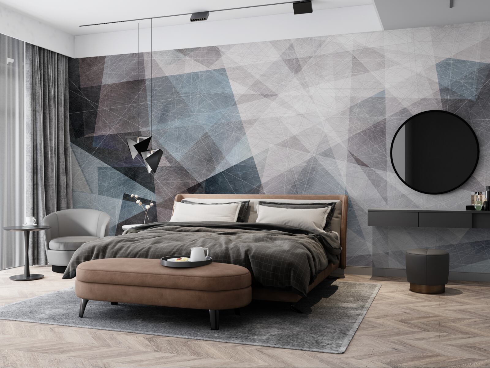 Fotobehang abstract bevat grijze driehoeken