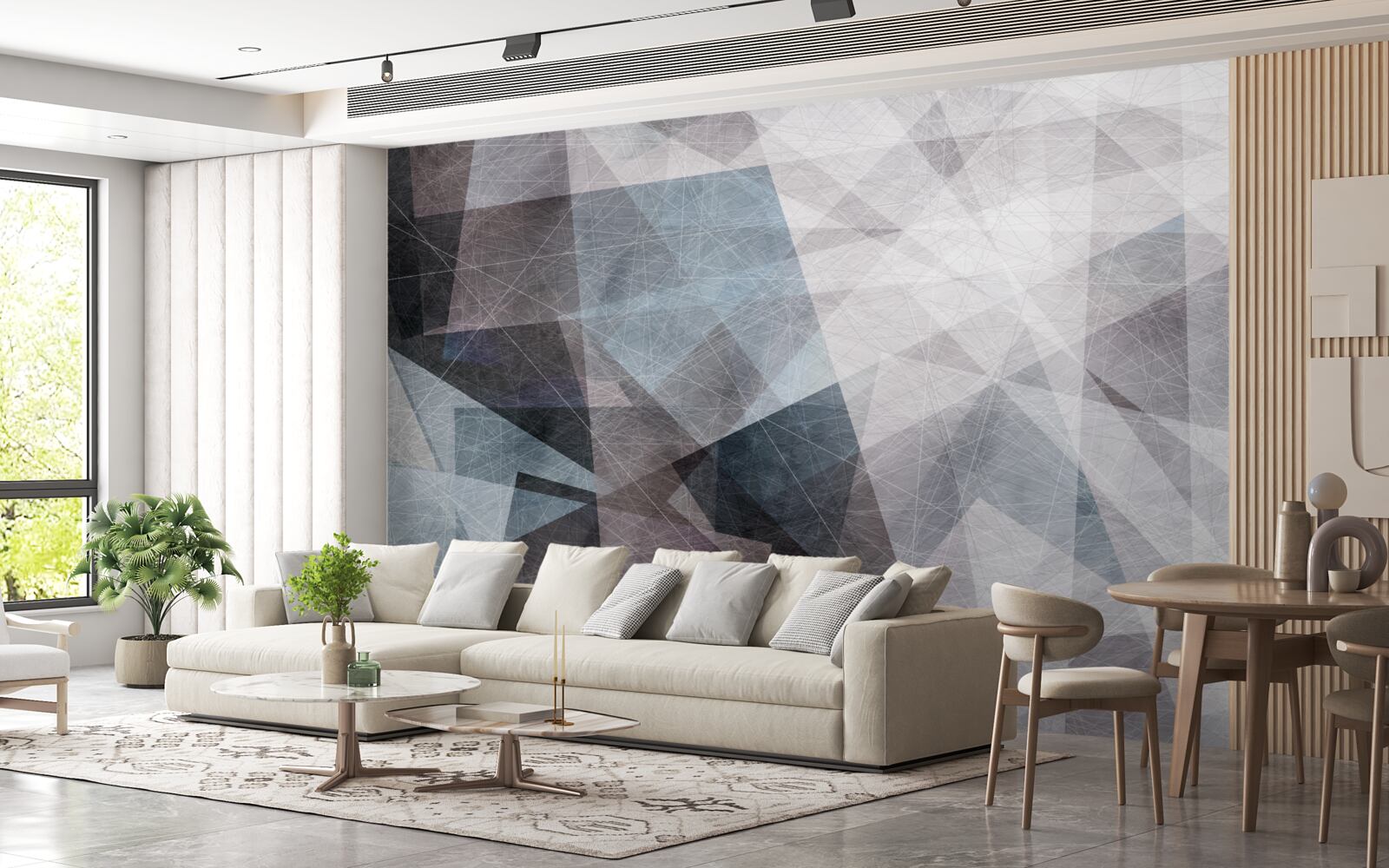 Fotobehang abstract bevat grijze driehoeken