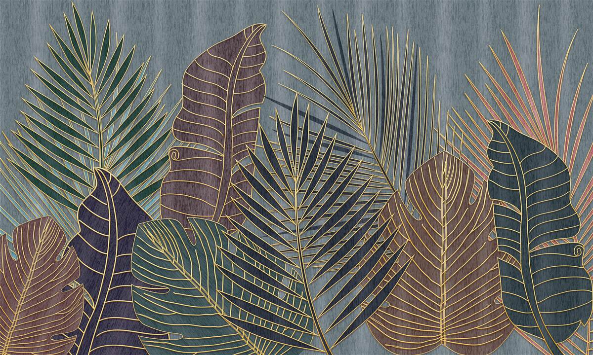 Fotobehang zonsondergang in een tropisch woud gehuld in abstractie