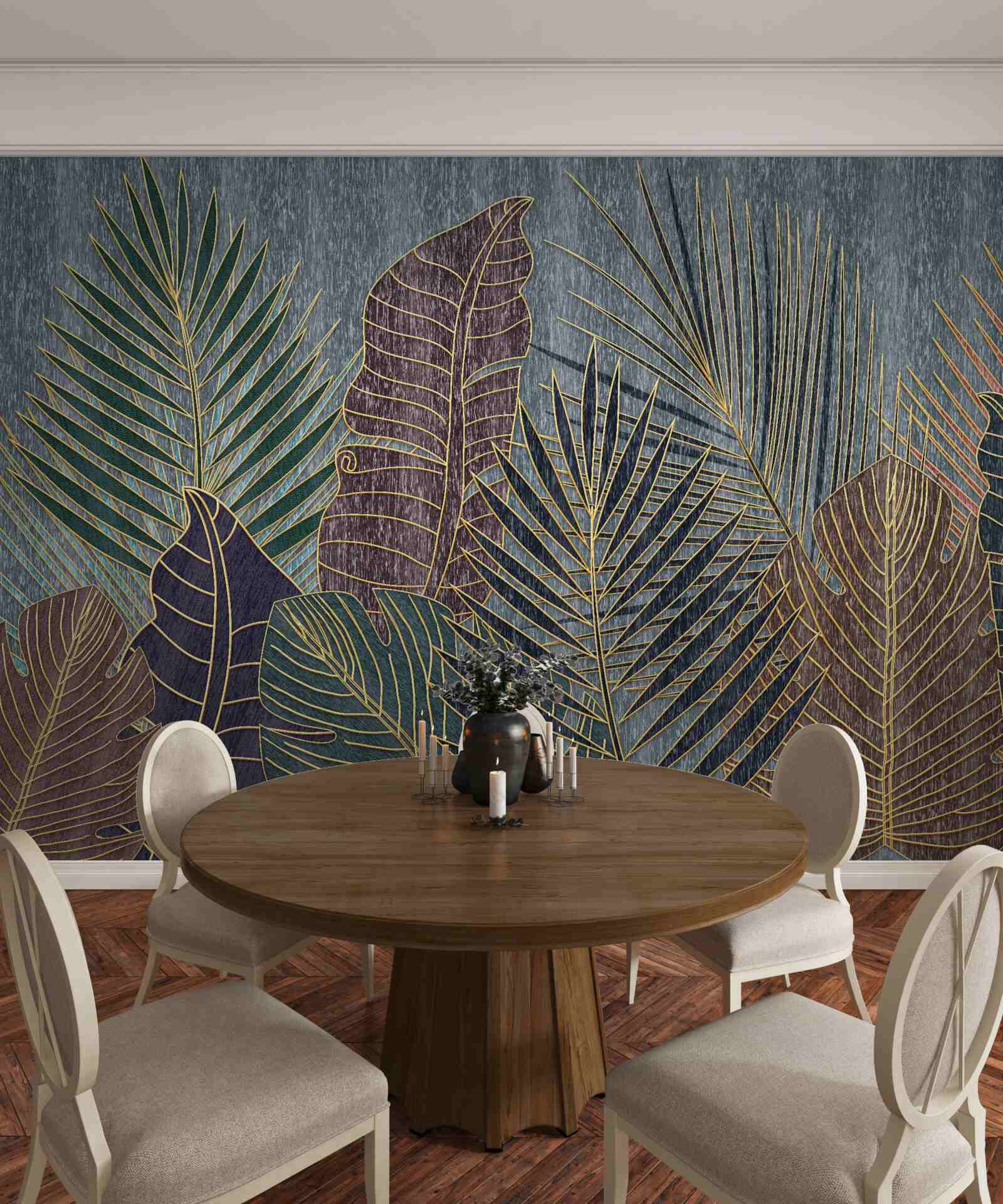 Fotobehang zonsondergang in een tropisch woud gehuld in abstractie