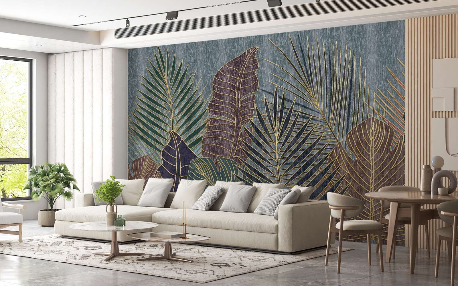 Fotobehang zonsondergang in een tropisch woud gehuld in abstractie