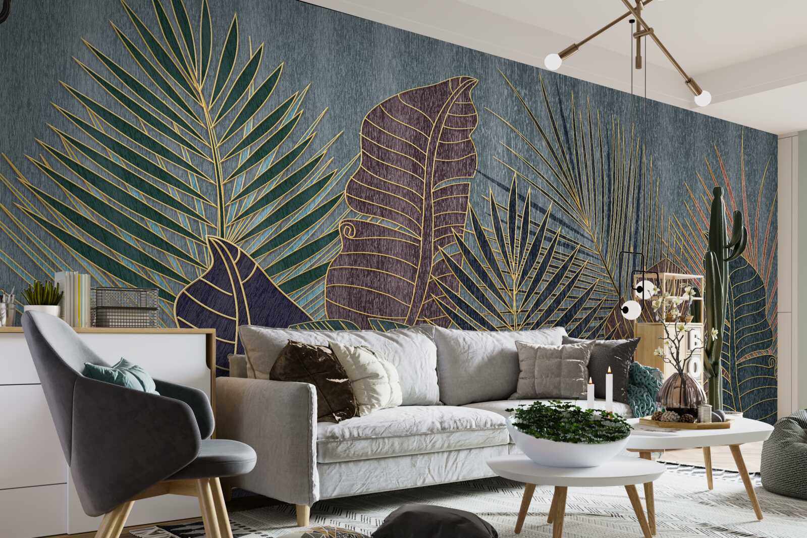 Fotobehang zonsondergang in een tropisch woud gehuld in abstractie