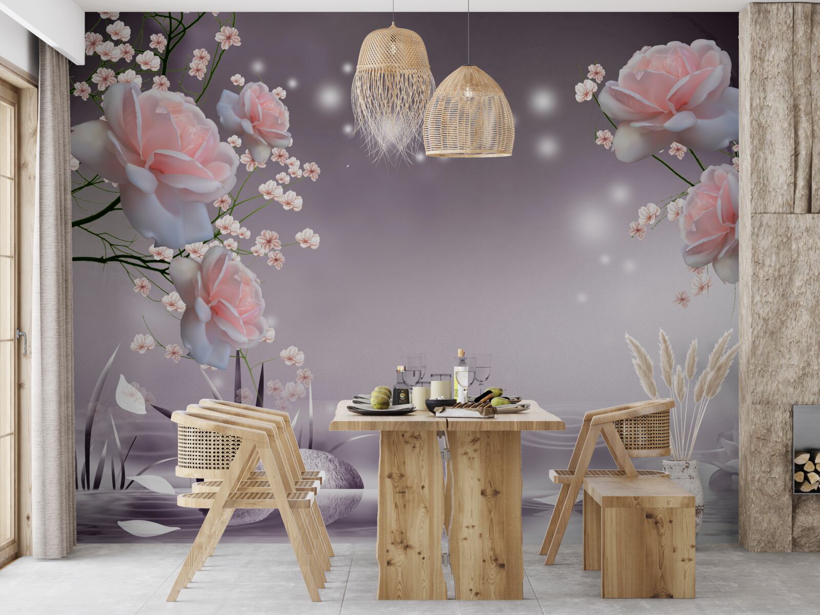 Fotobehang bloemen die opengaan boven het wateroppervlak