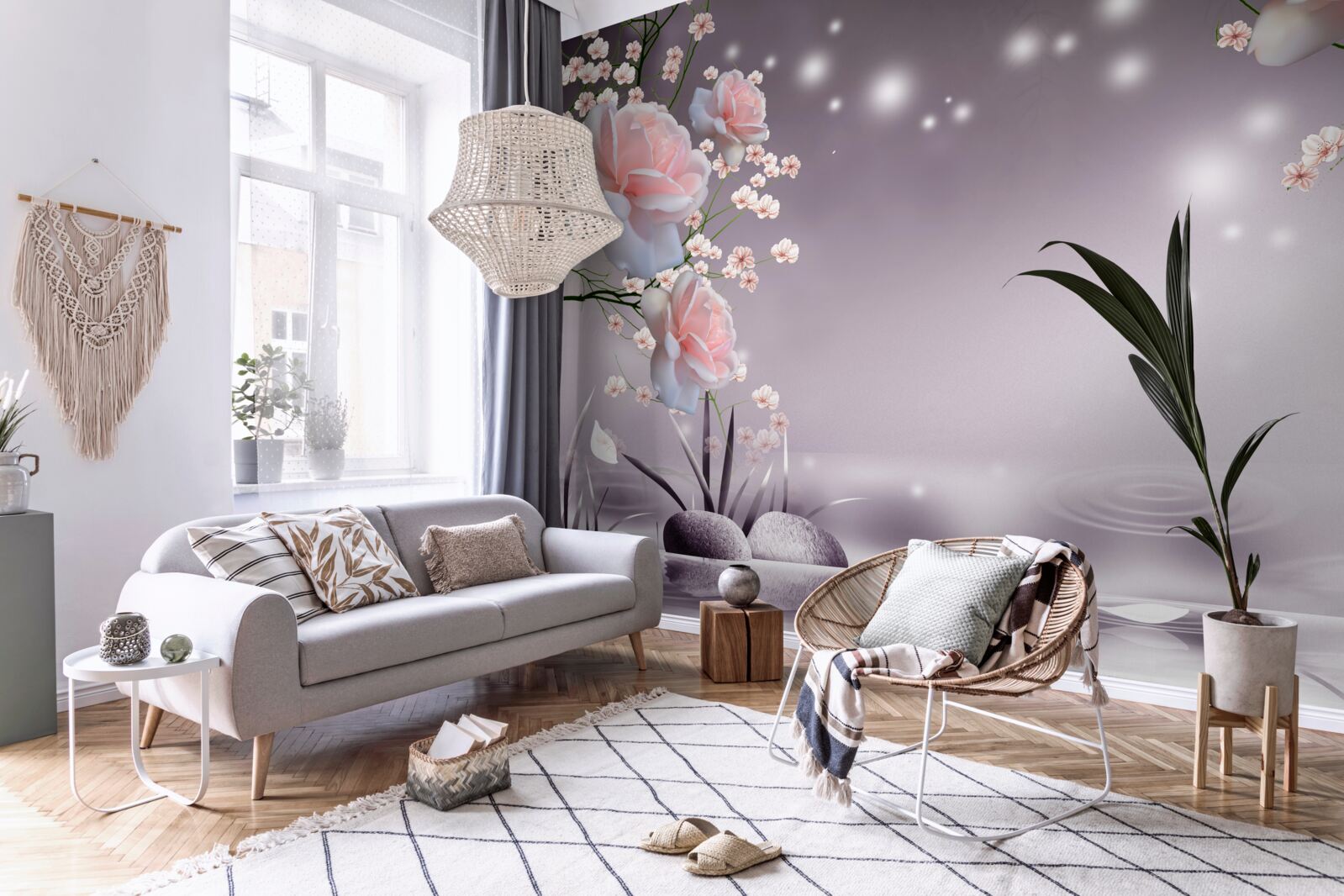 Fotobehang bloemen die opengaan boven het wateroppervlak