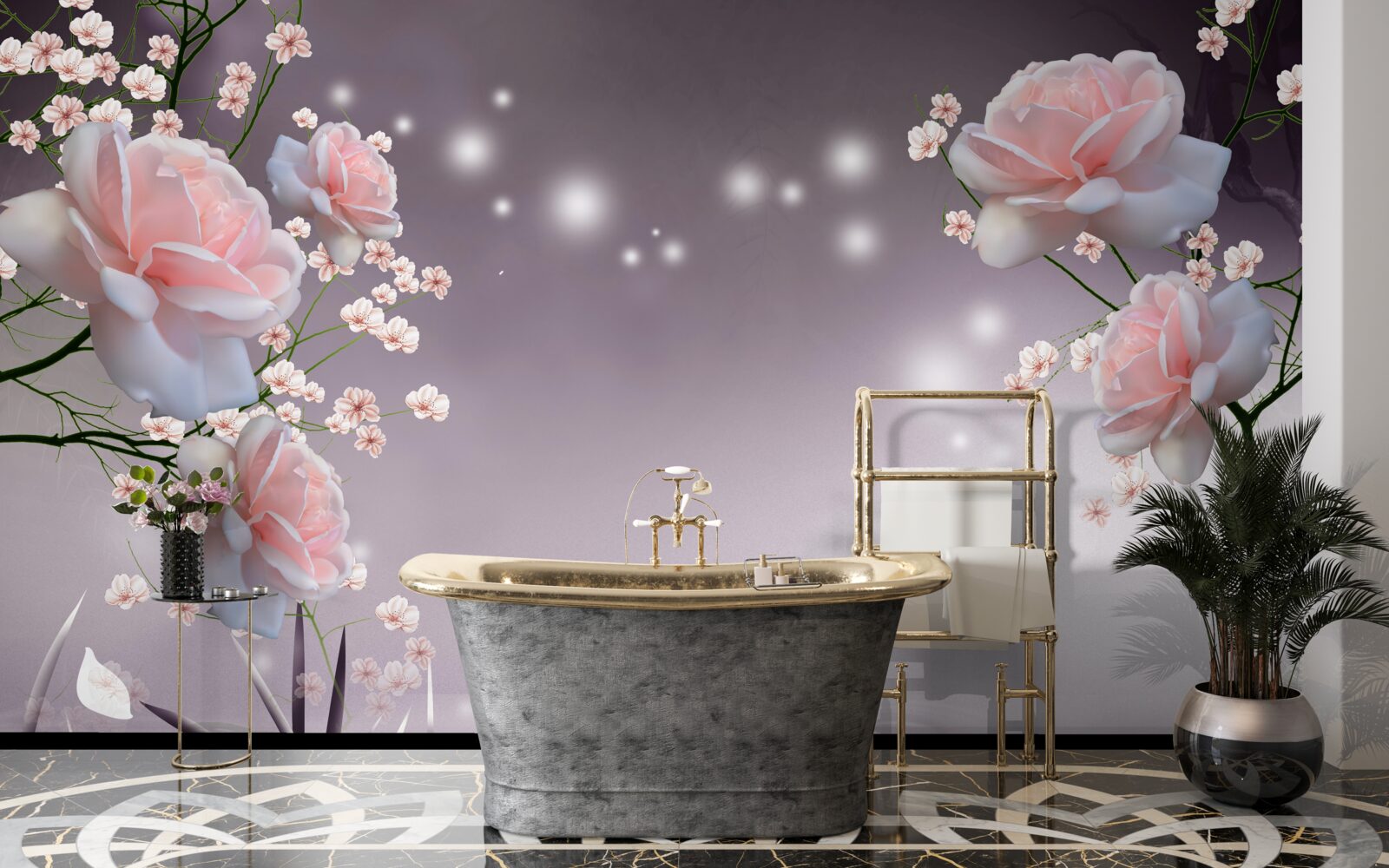 Fotobehang bloemen die opengaan boven het wateroppervlak