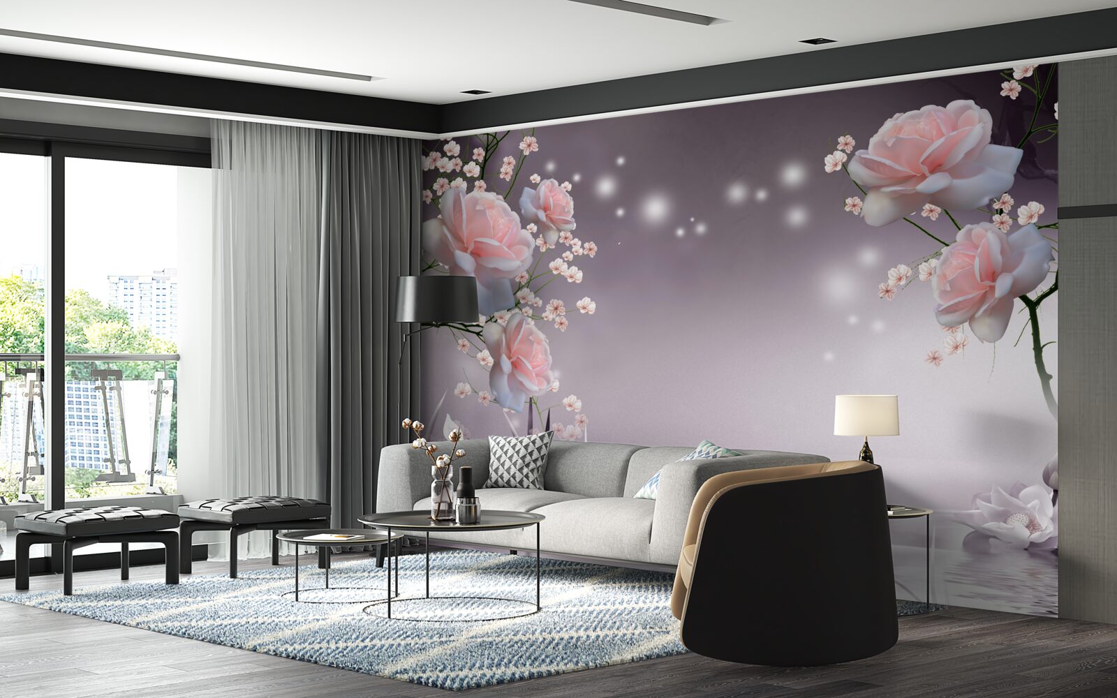 Fotobehang bloemen die opengaan boven het wateroppervlak