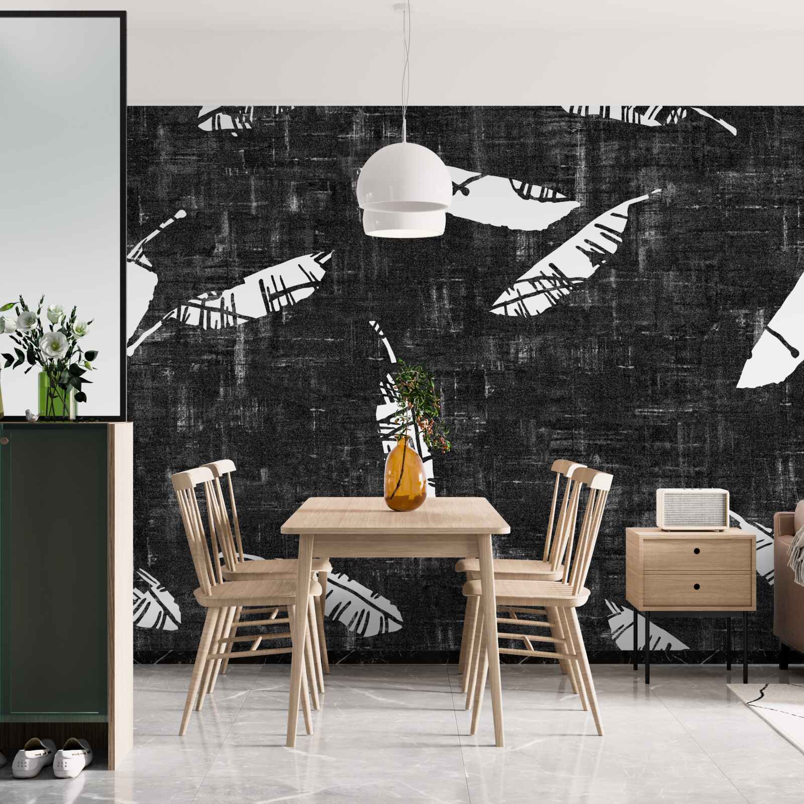 Fotobehang grafiek met blauwe palmbladeren