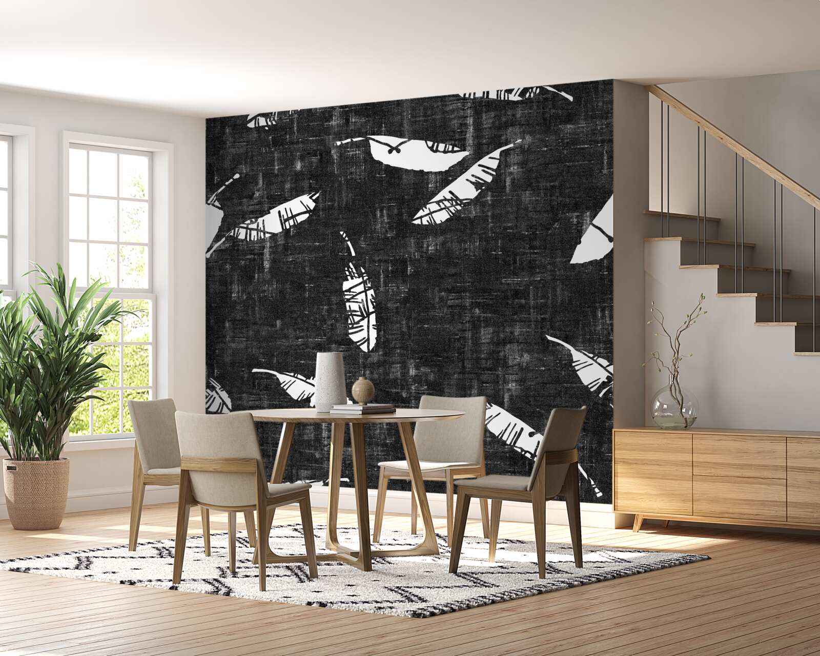 Fotobehang grafiek met blauwe palmbladeren