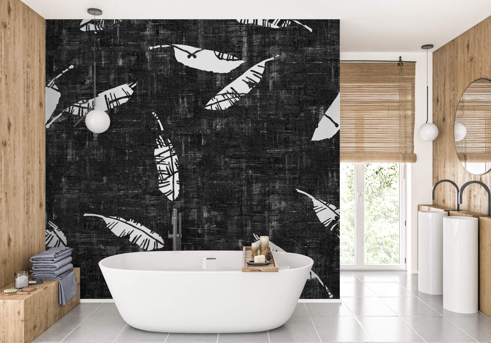 Fotobehang grafiek met blauwe palmbladeren