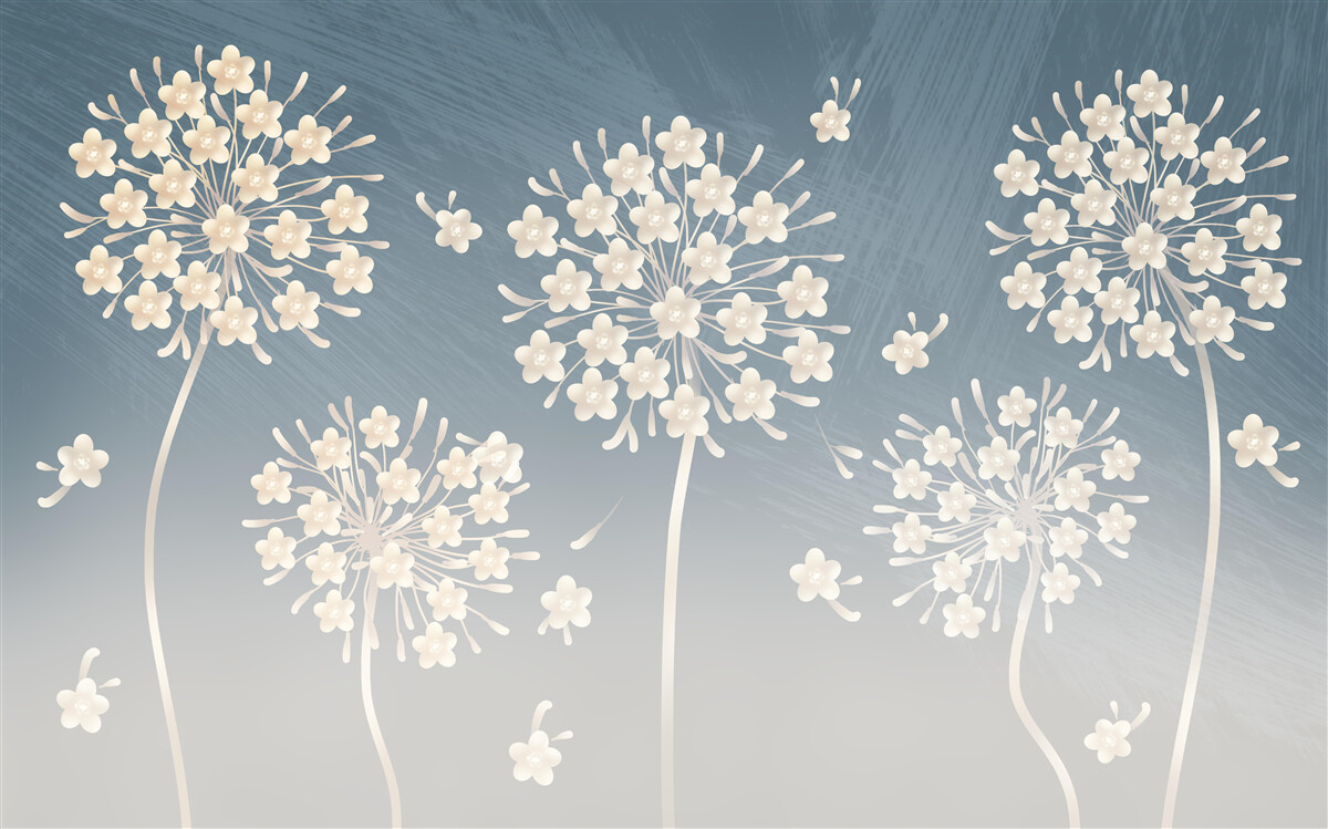 Fotobehang Sneeuwwitte bloemen tegen een blauwe lucht