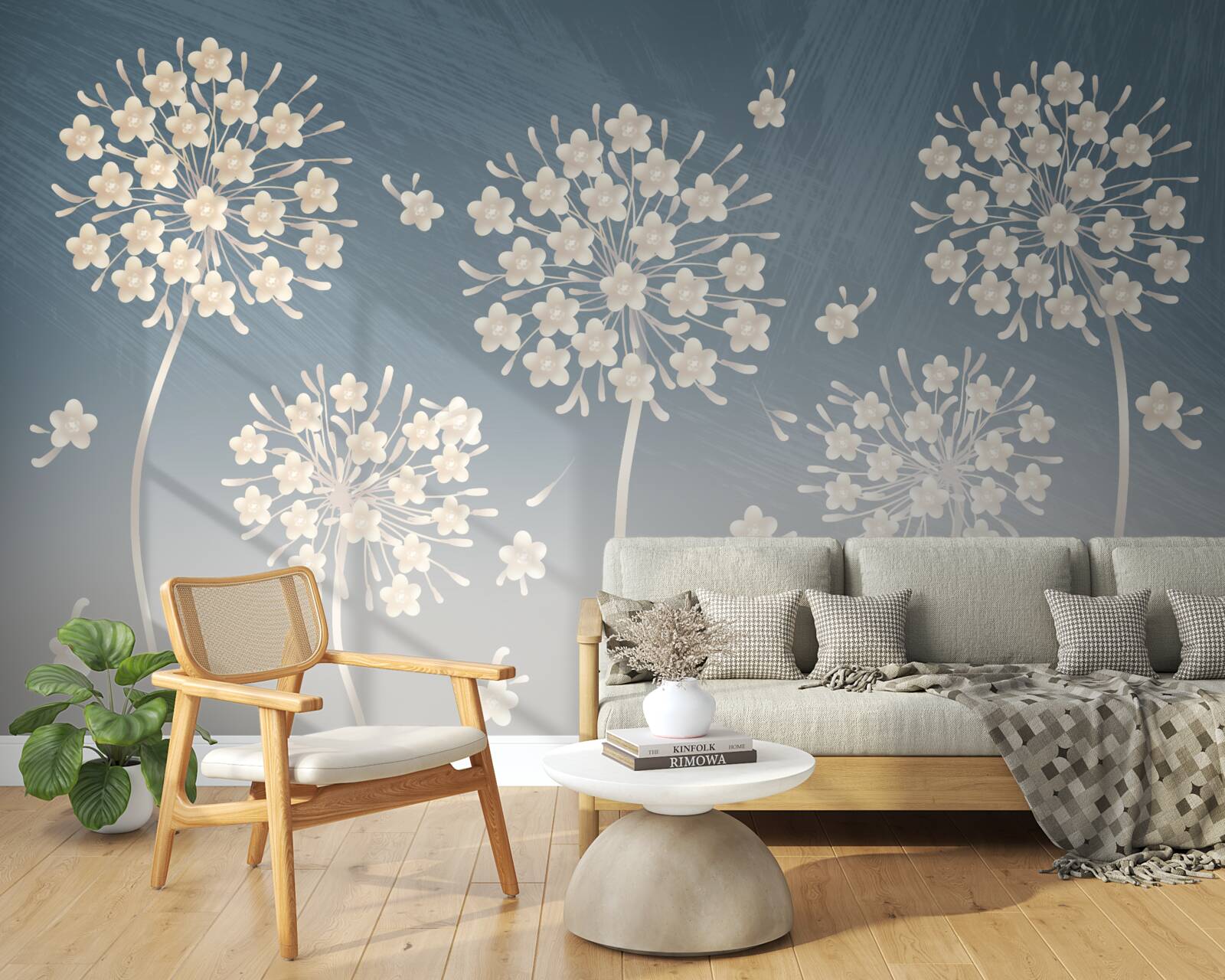 Fotobehang Sneeuwwitte bloemen tegen een blauwe lucht