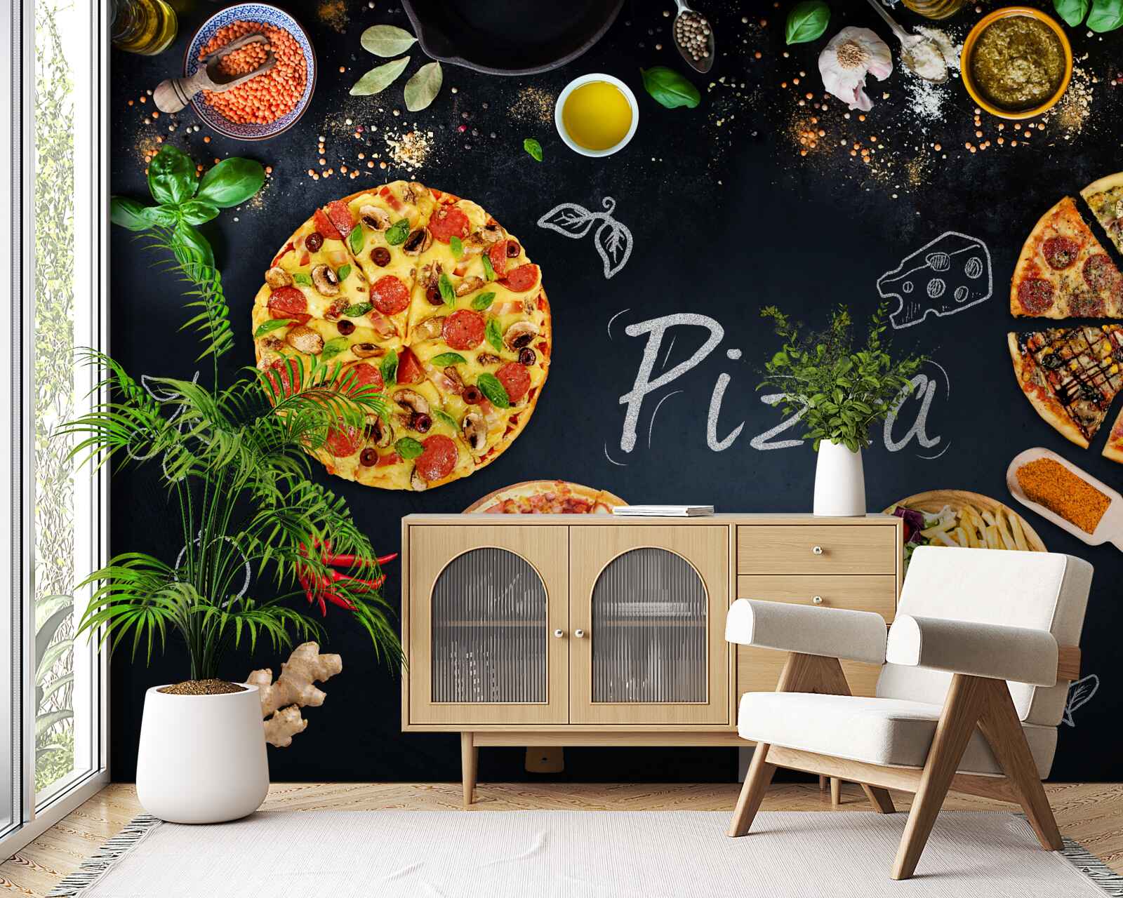 Fotobehang andere voedingsmiddelen zoals pizza