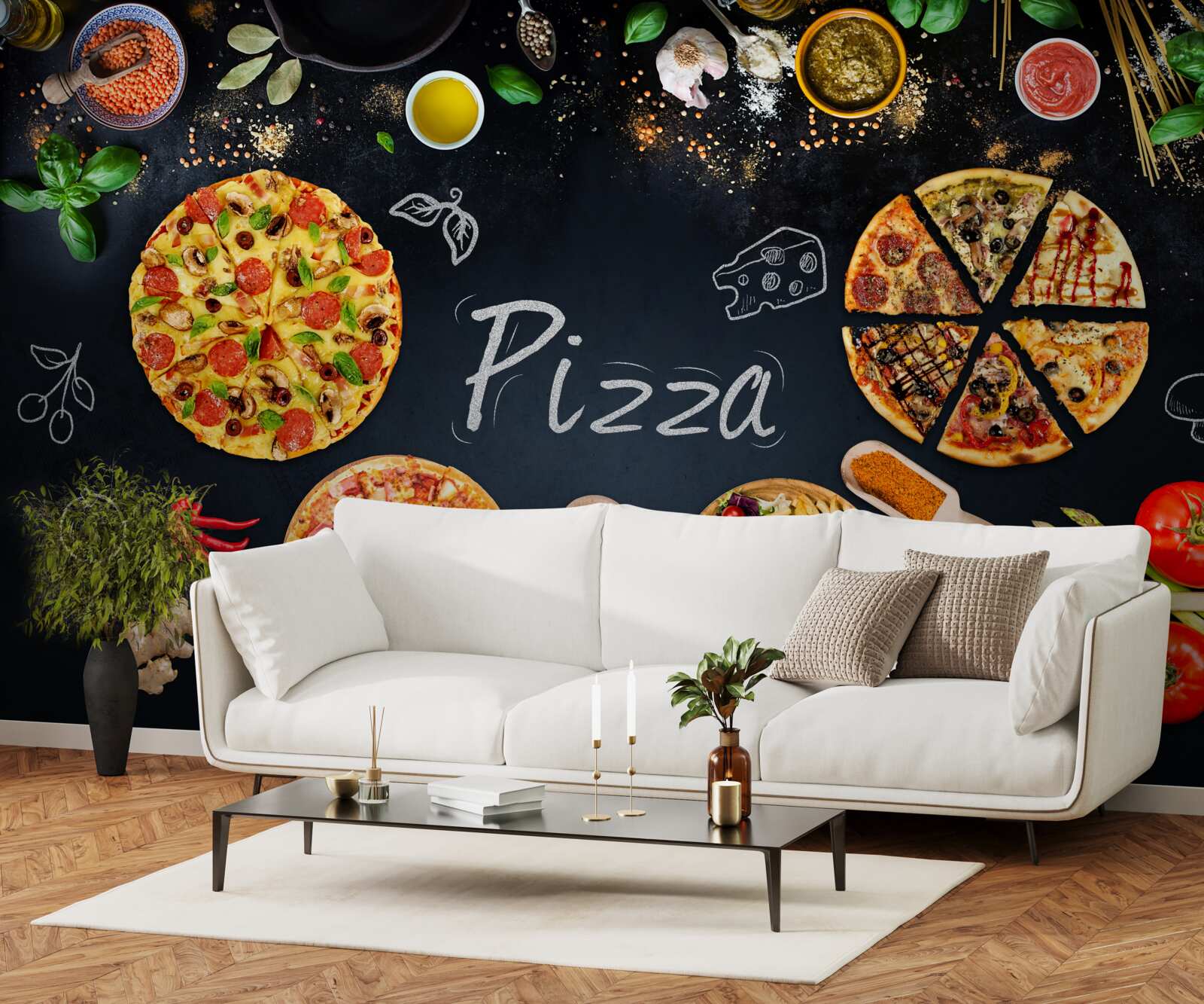 Fotobehang andere voedingsmiddelen zoals pizza