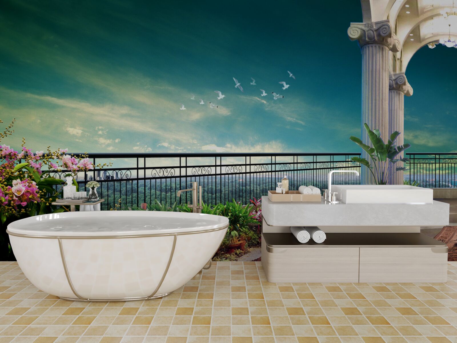 Fotobehang prieel in de zomerspeeltuin