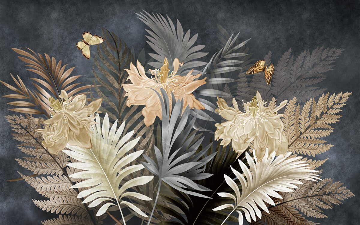 Fotobehang compositie van bleke herfstbladeren