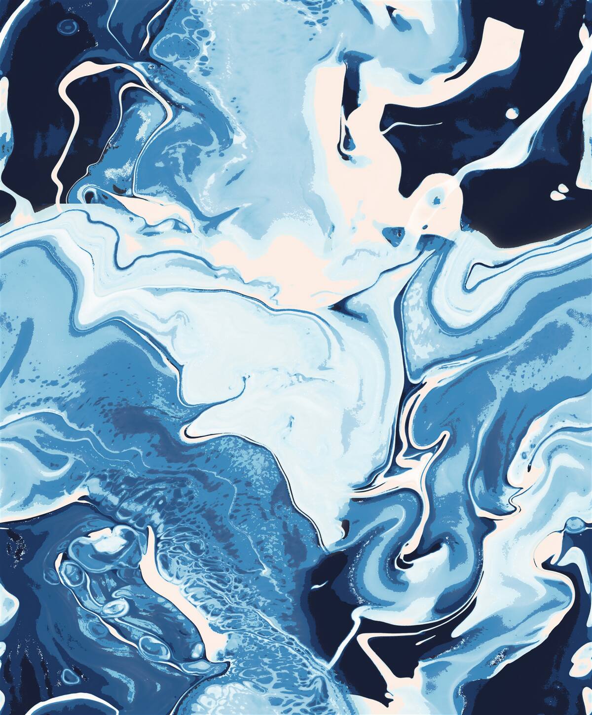 Fotobehang afbeelding van golven in blauwtinten op een marmeren achtergrond