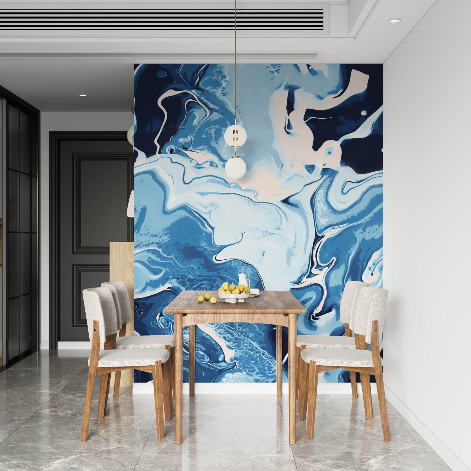 Fotobehang afbeelding van golven in blauwtinten op een marmeren achtergrond