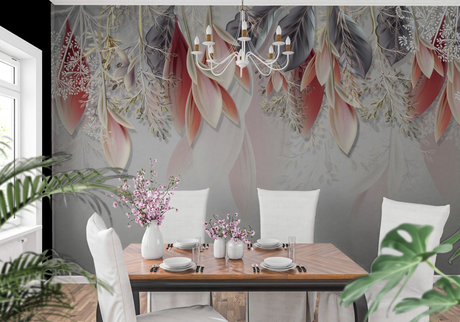 Fotobehang compositielijn in roze naar beneden