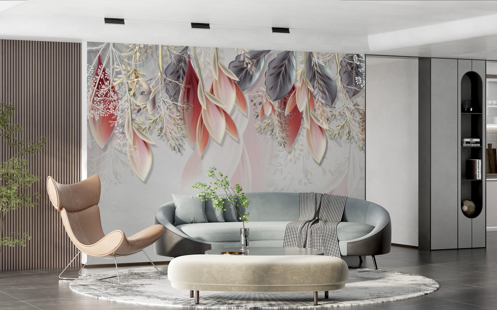 Fotobehang compositielijn in roze naar beneden