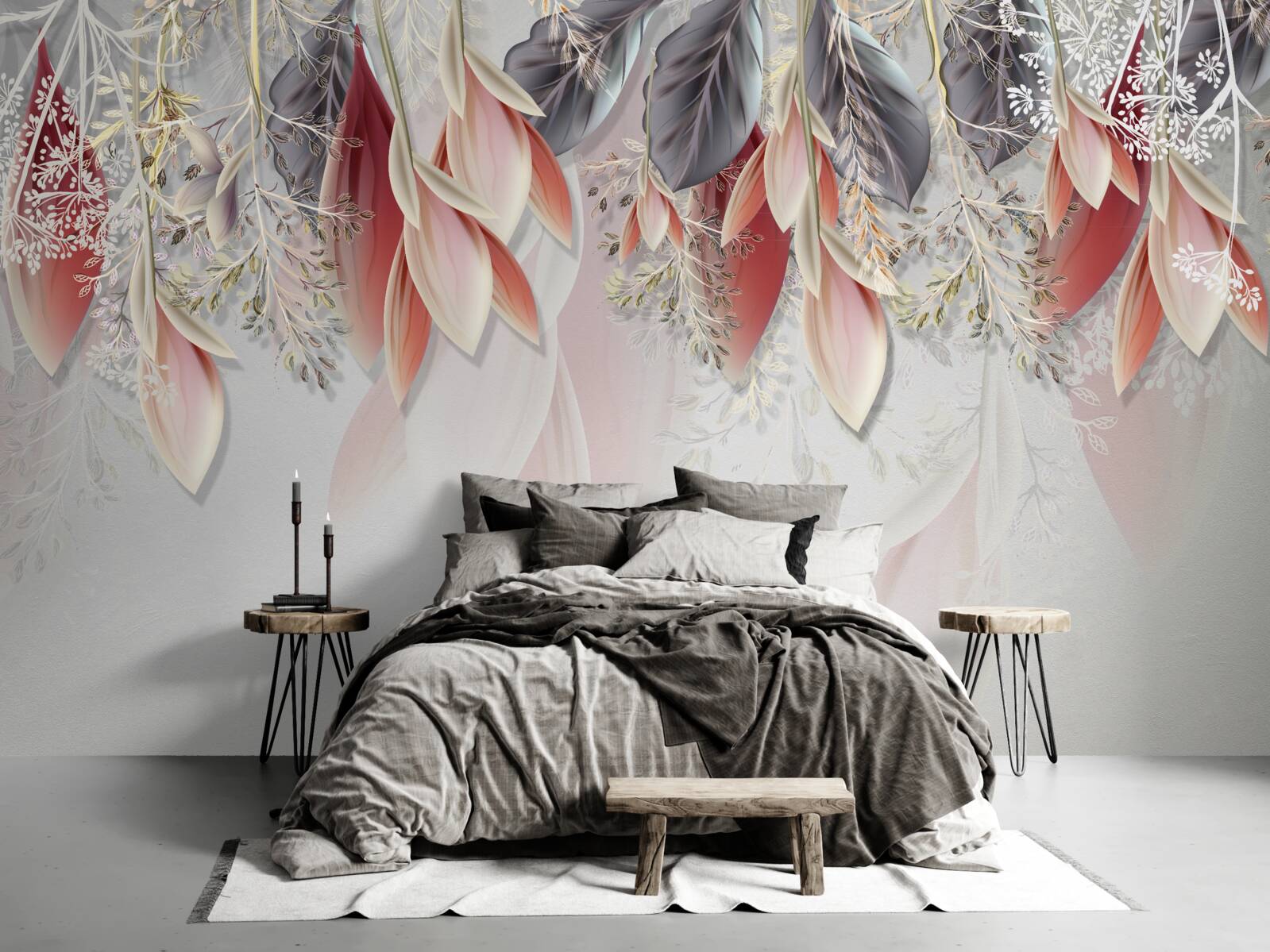 Fotobehang compositielijn in roze naar beneden